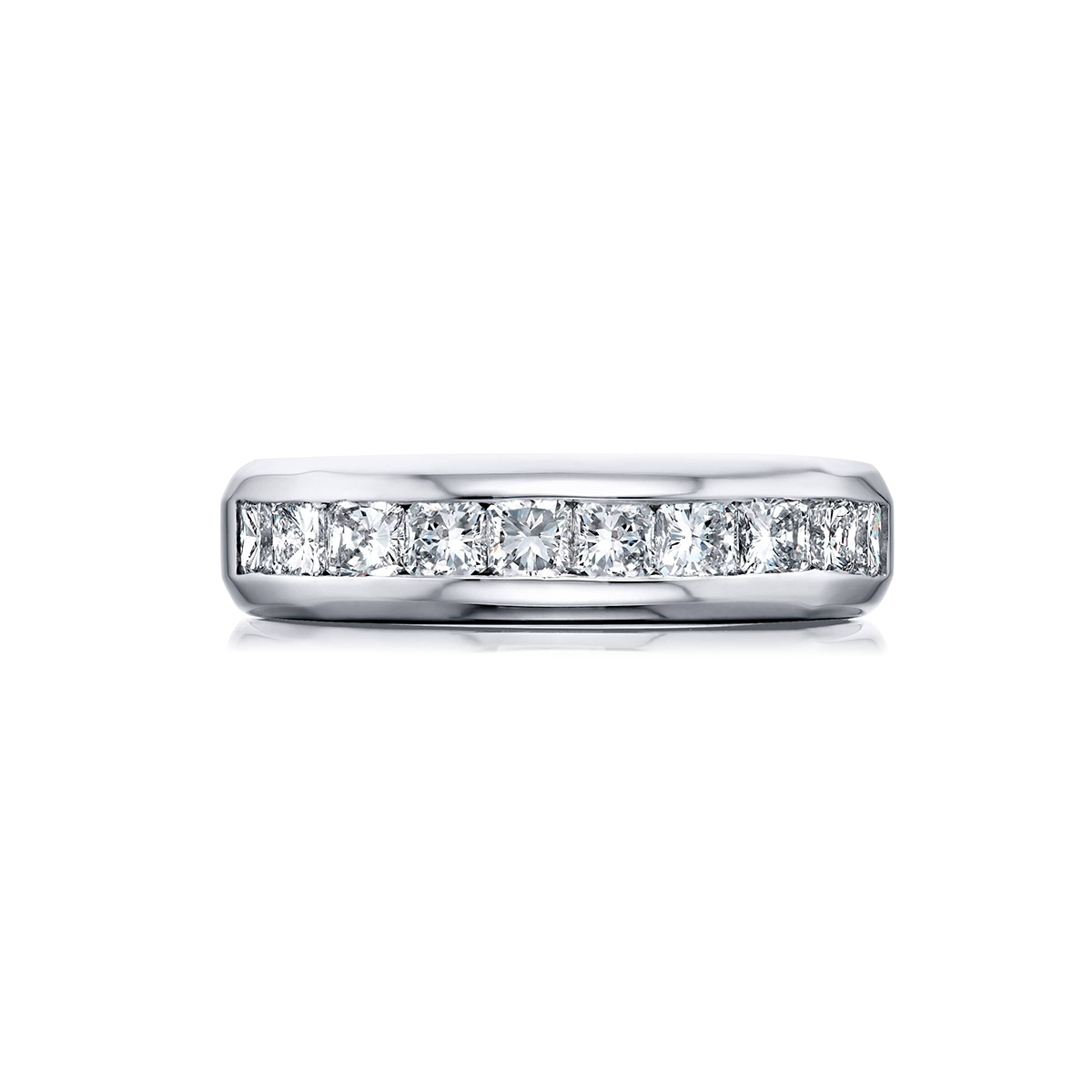Platinum Radiant-Cut Diamond Single-Row Channel Set Men's Wedding Band