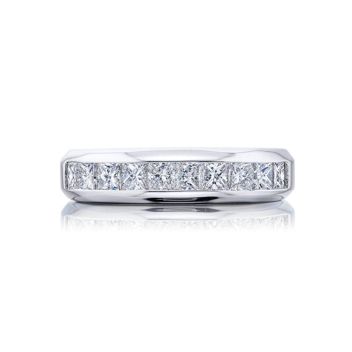 Platinum Princess-Cut Diamond Single-Row Channel Set Men's Wedding Band