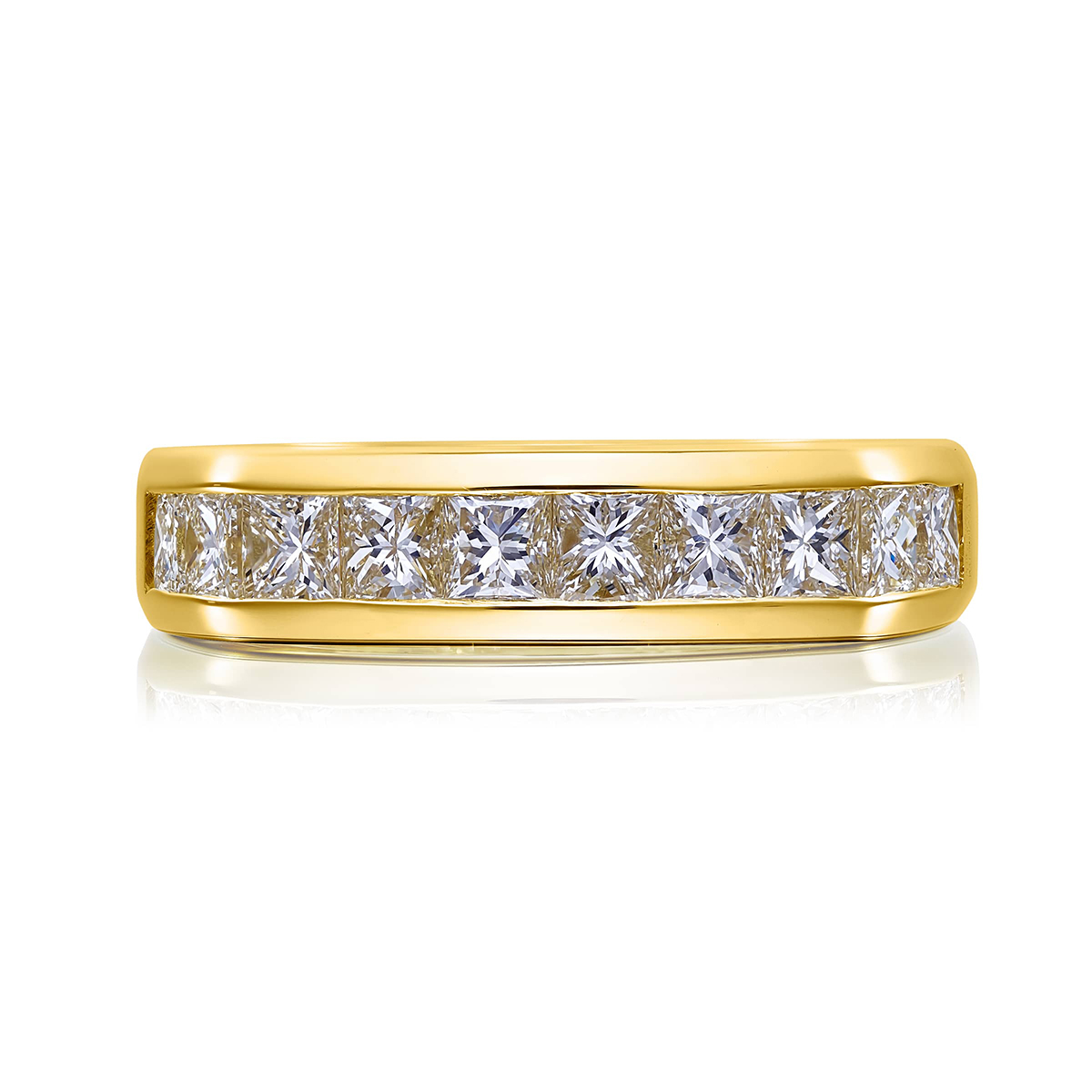 18K Yellow Gold Princess-Cut Diamond Single-Row Channel Set Men's Wedding Band
