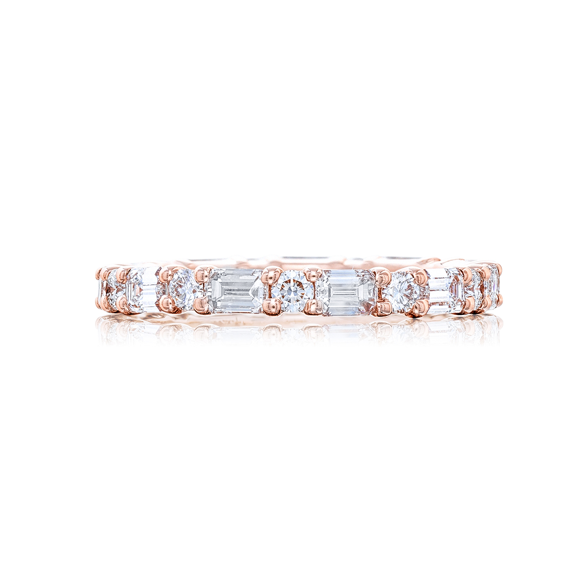 18K Pink Gold Emerald-Cut and Round Diamond Eternity Band