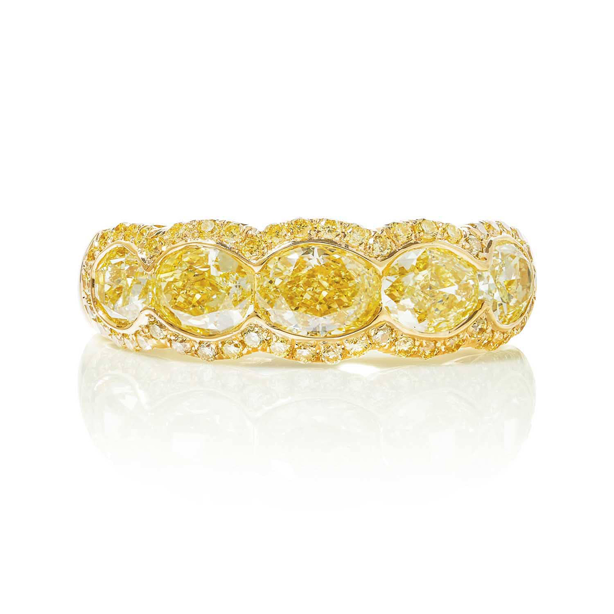 18K Yellow Gold Oval Fancy Yellow Diamond Single-Row Bezel Set East-West Band