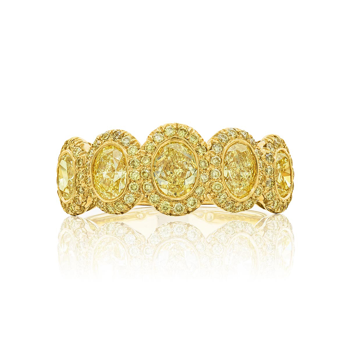 18K Yellow Gold Oval Fancy Yellow Diamond Single-Row Bezel Set Micro Pav? Band