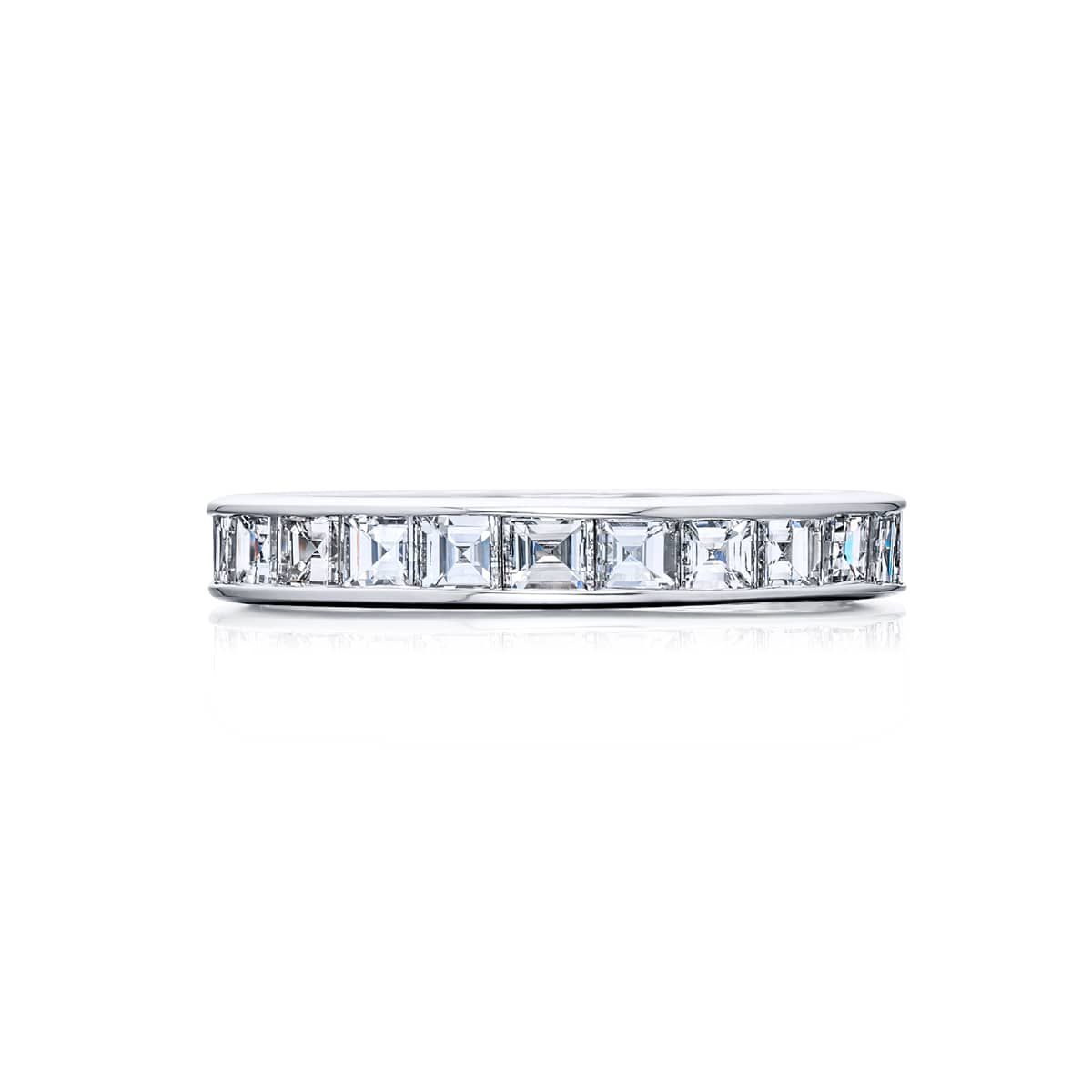 Platinum Square Emerald-Cut Diamond Channel Set Eternity Band