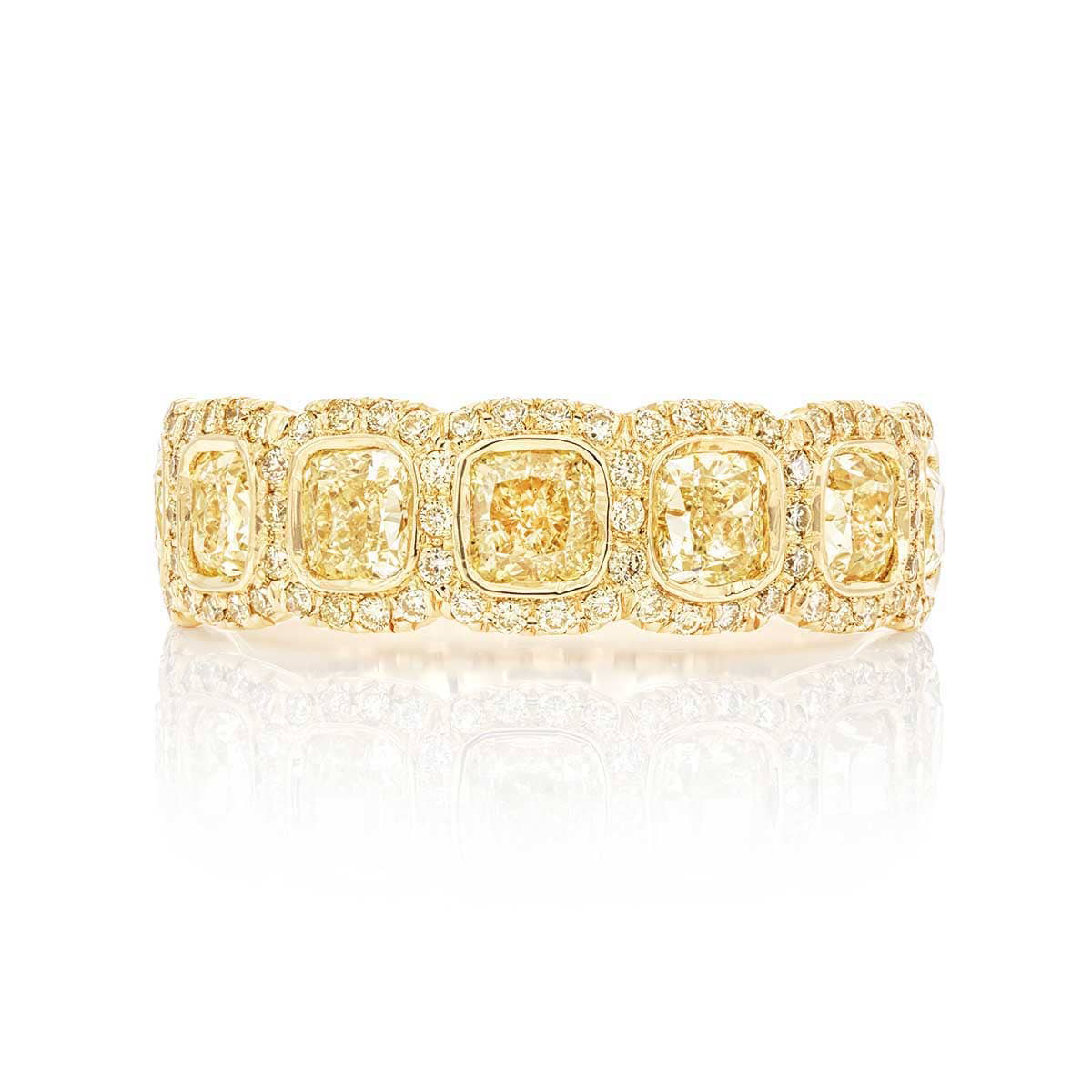 18K Yellow Gold Cushion-Cut Fancy Yellow Diamond Single-Row Bezel Set Micro Pav? Band