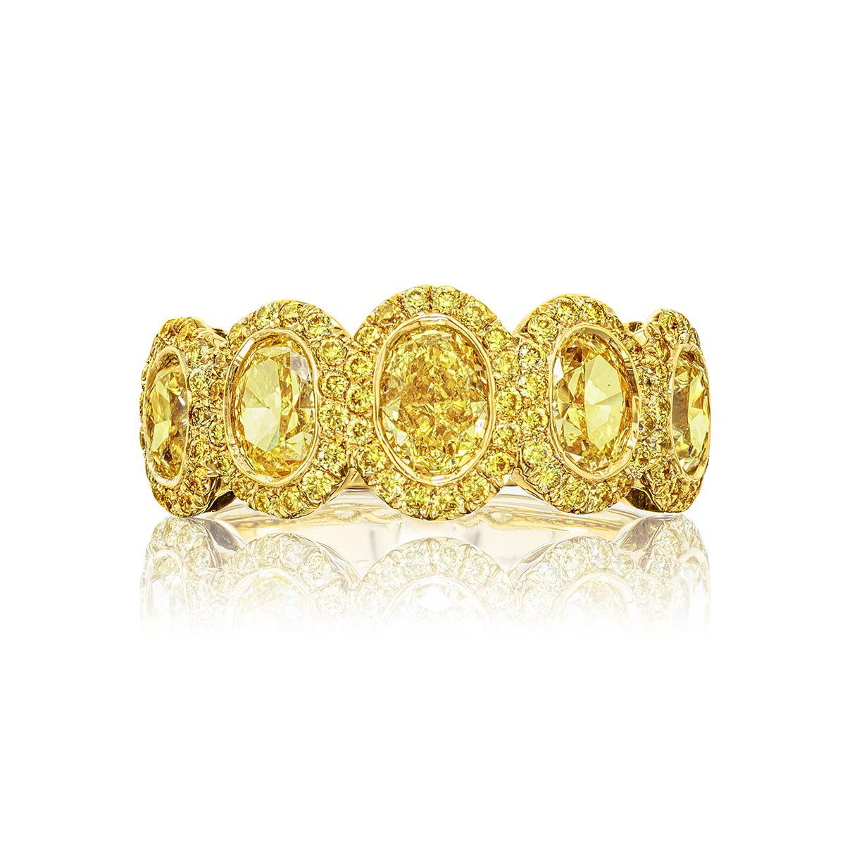 18K Yellow Gold Oval Fancy Yellow Diamond Single-Row Bezel Set Micro Pav? Band