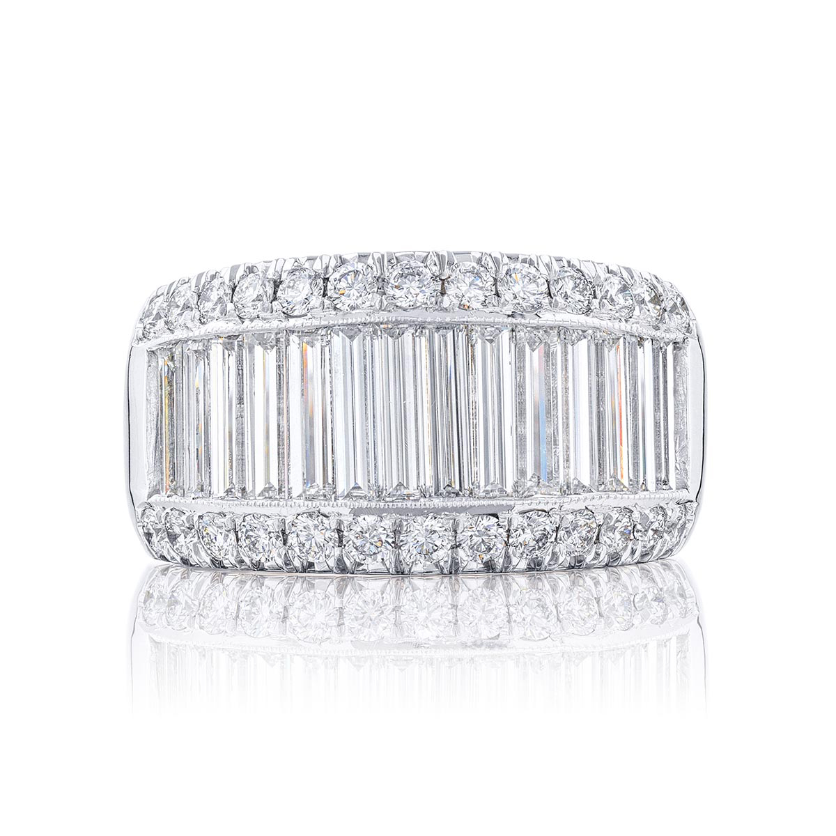 Platinum Straight Baguette Diamond Single-Row Channel Set Micro Pav? Band