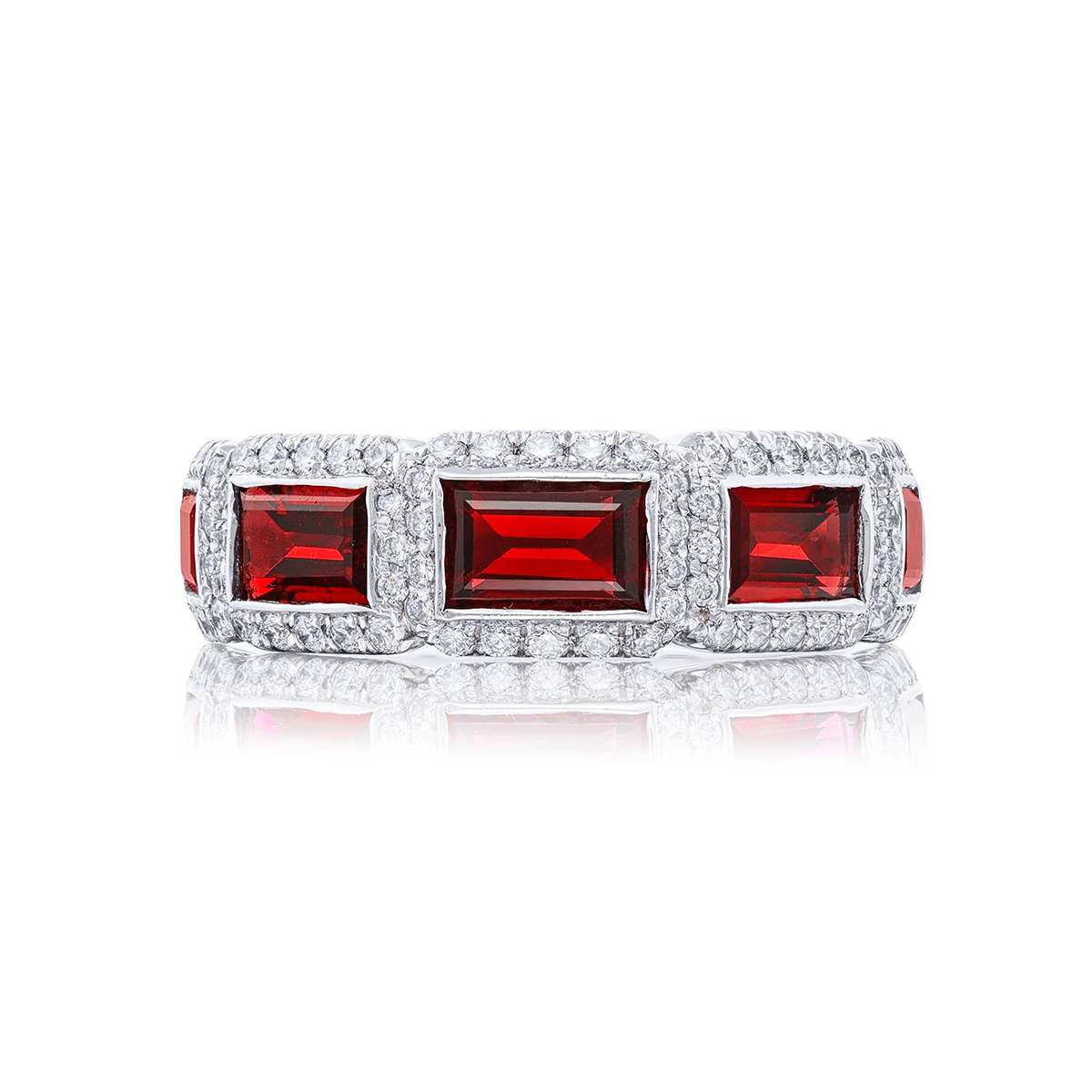 Platinum Straight Baguette Ruby Single-Row Bezel Set Micro Pav? Band