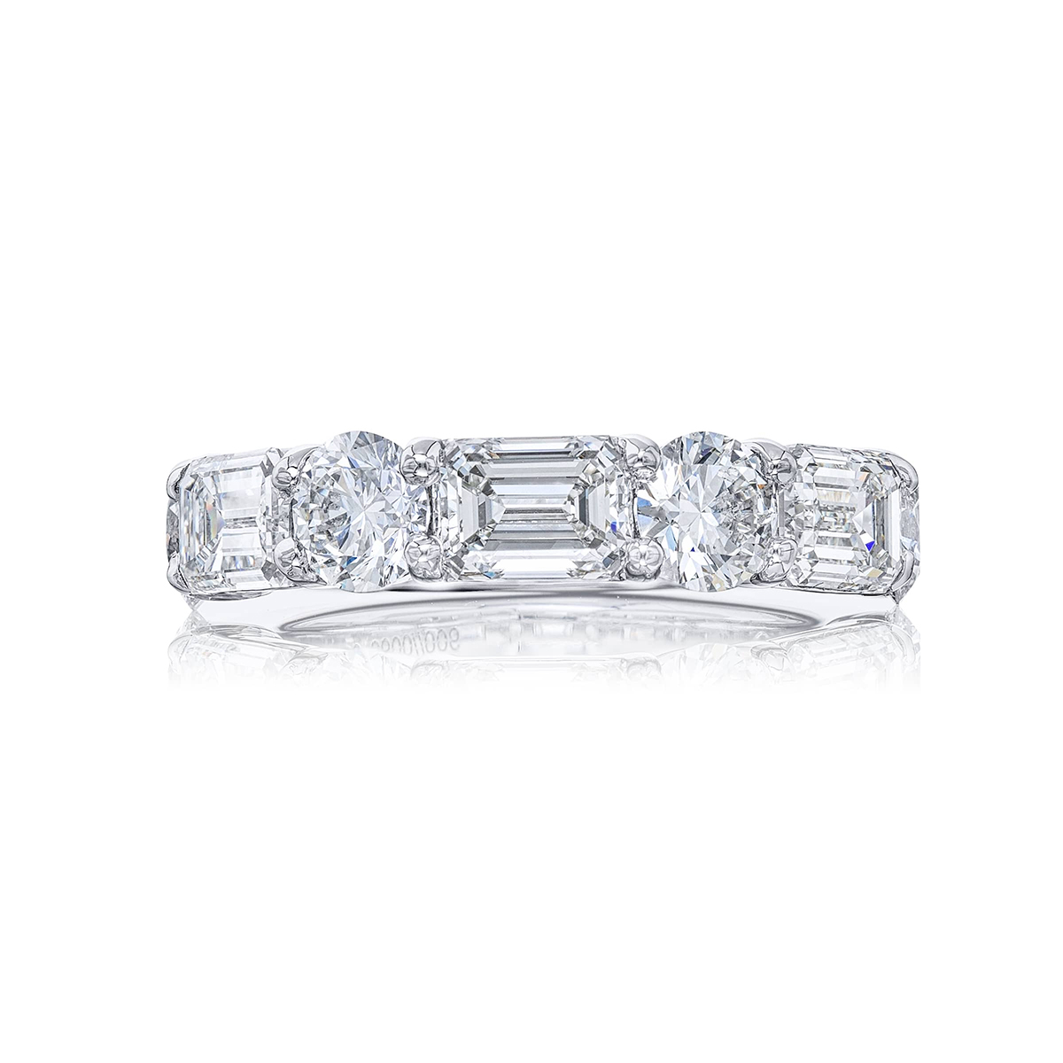 Platinum Emerald-Cut and Round Diamond Single-Row East-West Band