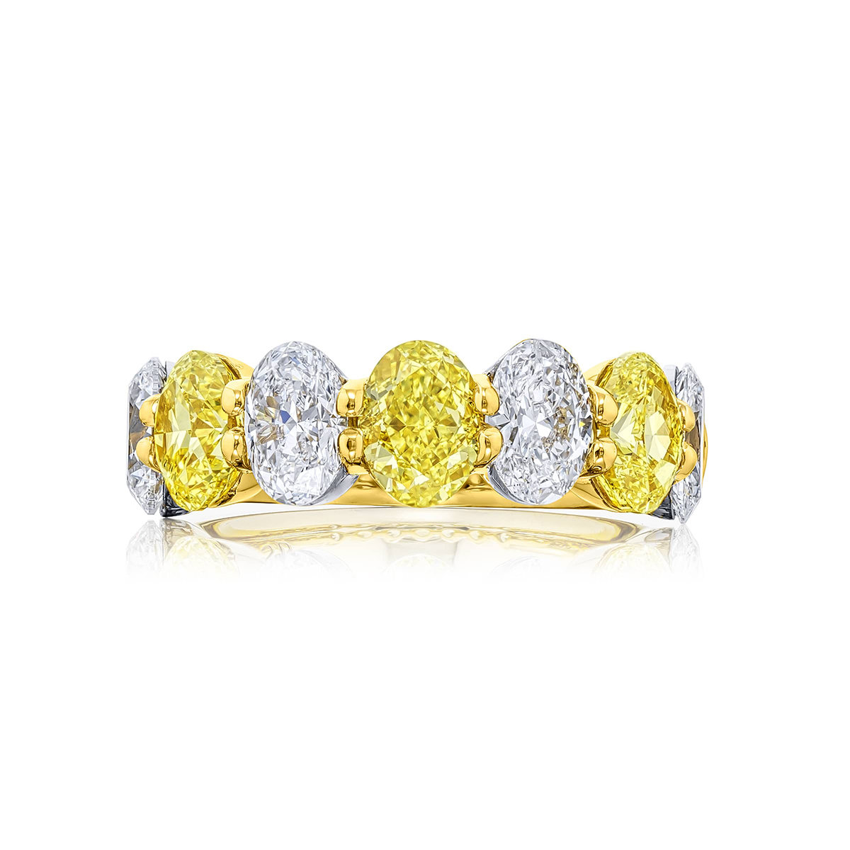 Platinum and 18K Yellow Gold Oval Fancy Yellow Diamond Single-Row Band