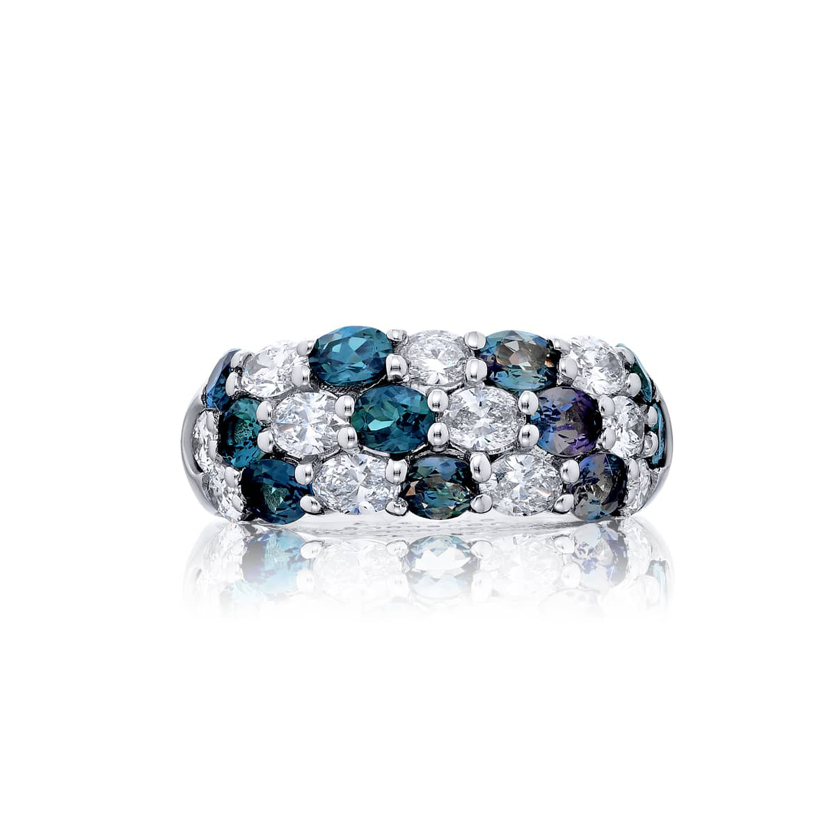 Platinum Oval Alexandrite and Diamond Three-Row Band