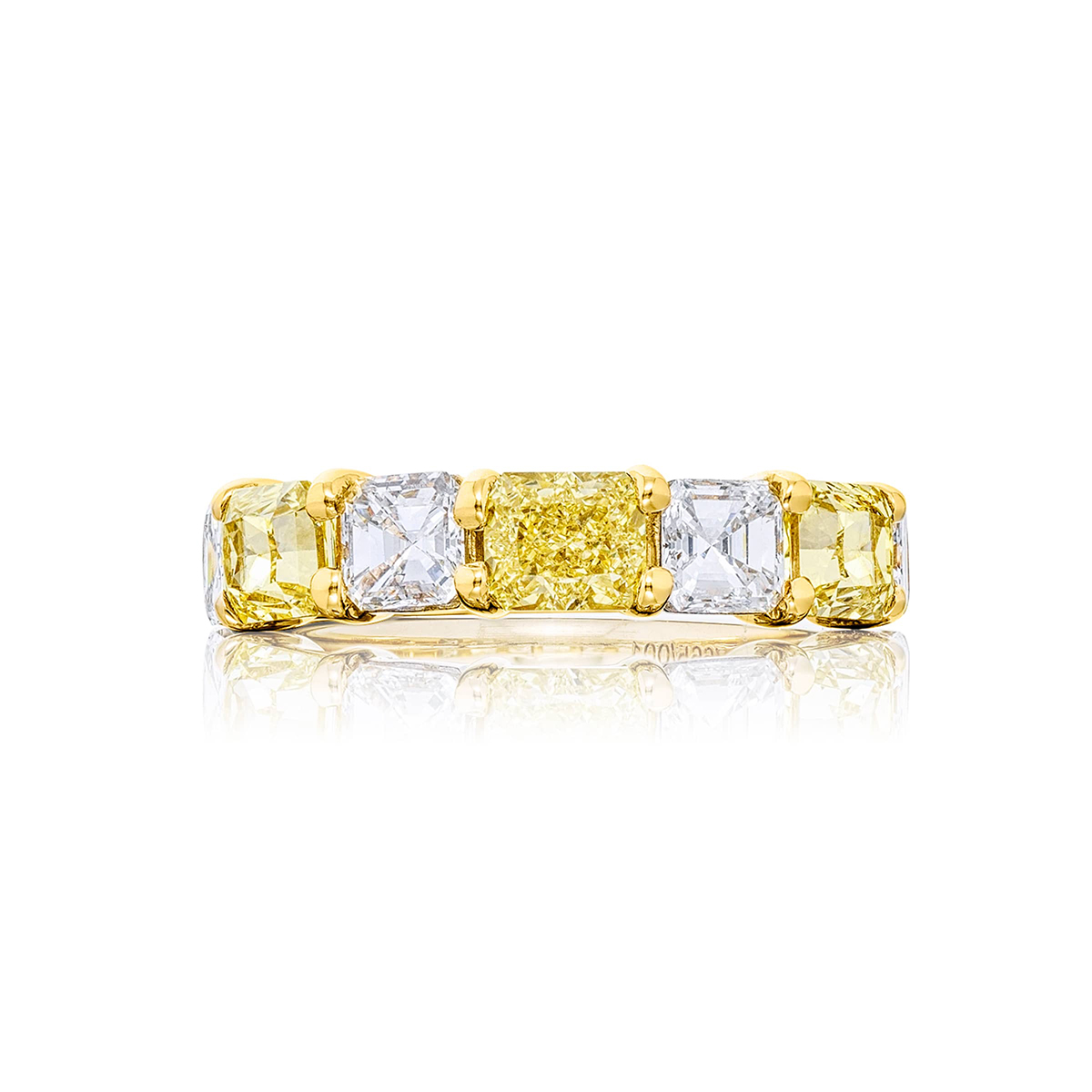 18K Yellow Gold Square Emerald-Cut and Emerald-Cut Fancy Yellow Diamond Single-Row Band