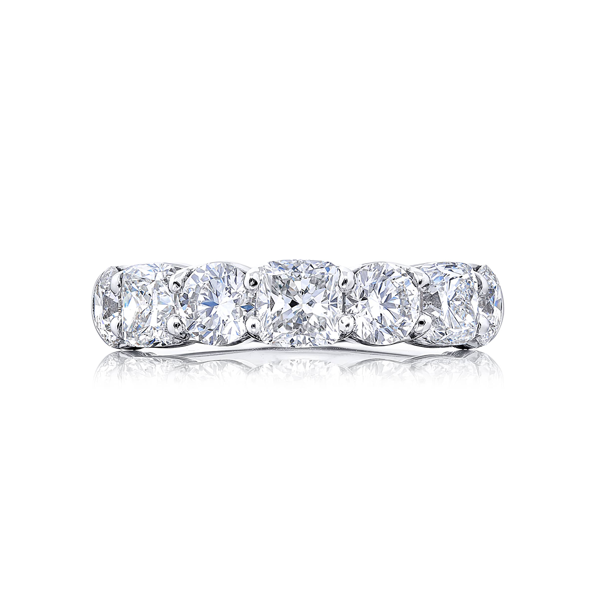 Platinum Cushion-Cut and Round Diamond Single-Row Band