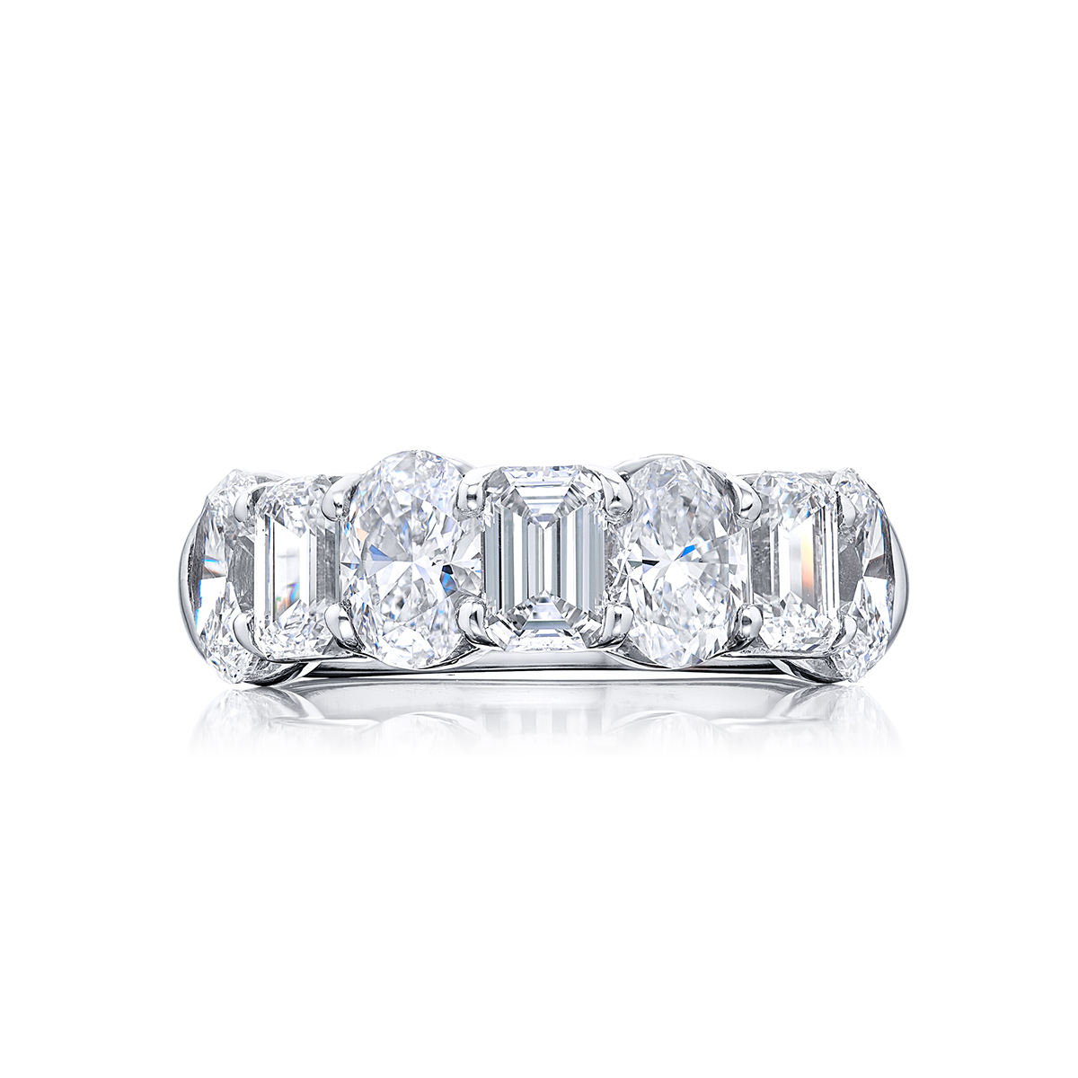 Platinum Emerald-Cut and Oval Diamond Single-Row GIA Certified Band