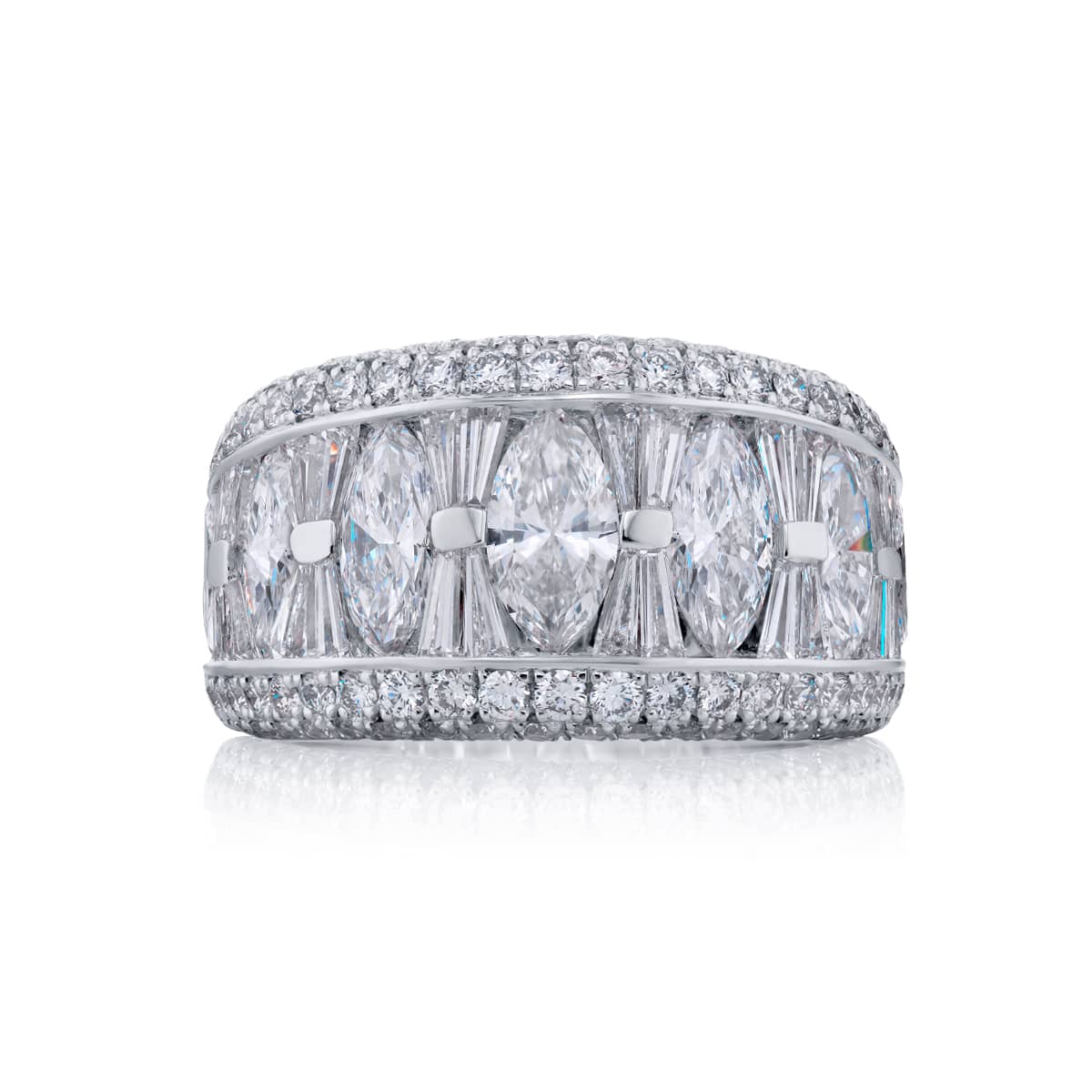 Platinum Marquise Diamond Single-Row Channel Set Micro Pav? Band