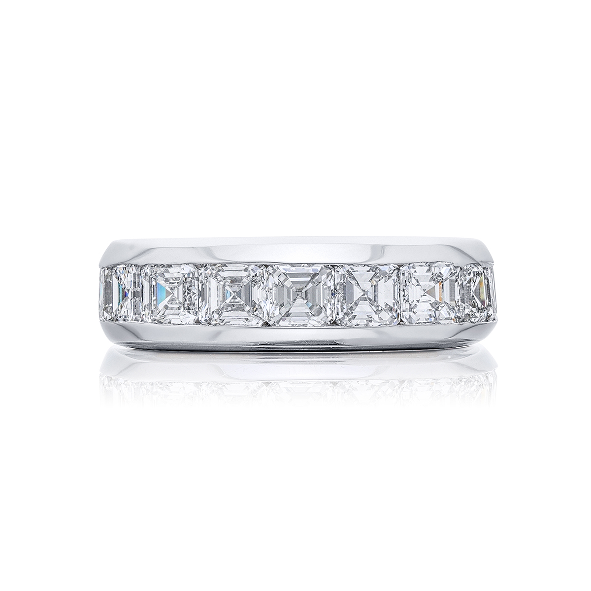 Platinum Square Emerald-Cut Diamond Single-Row Channel Set Men's Wedding Band