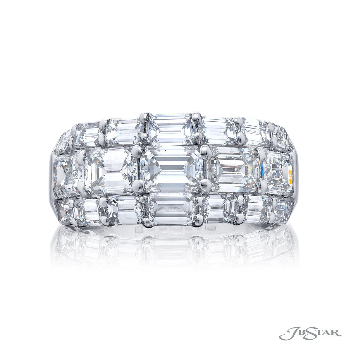 Platinum Emerald-Cut Diamond Three-Row Band
