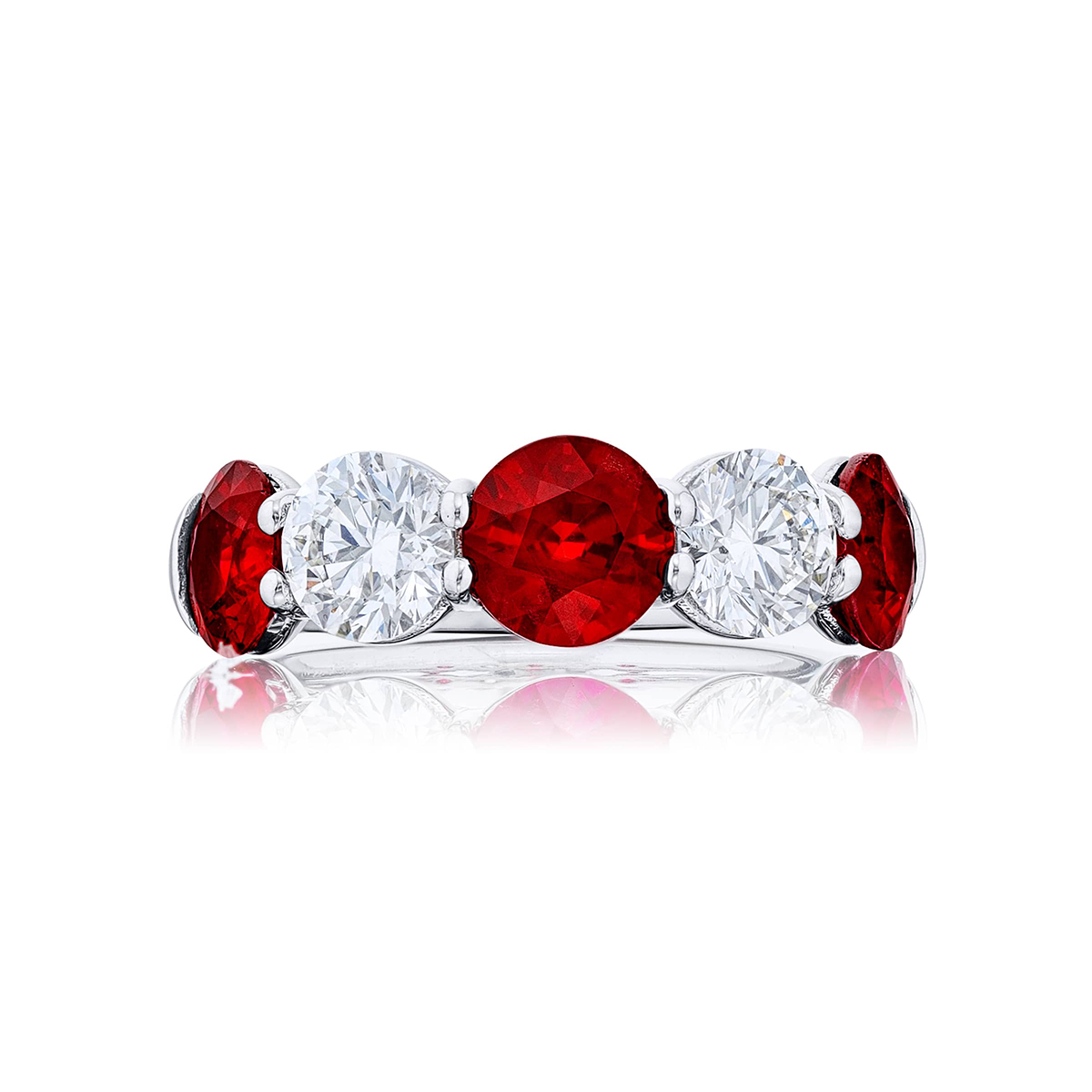 Platinum Round Ruby and Diamond Single-Row Band