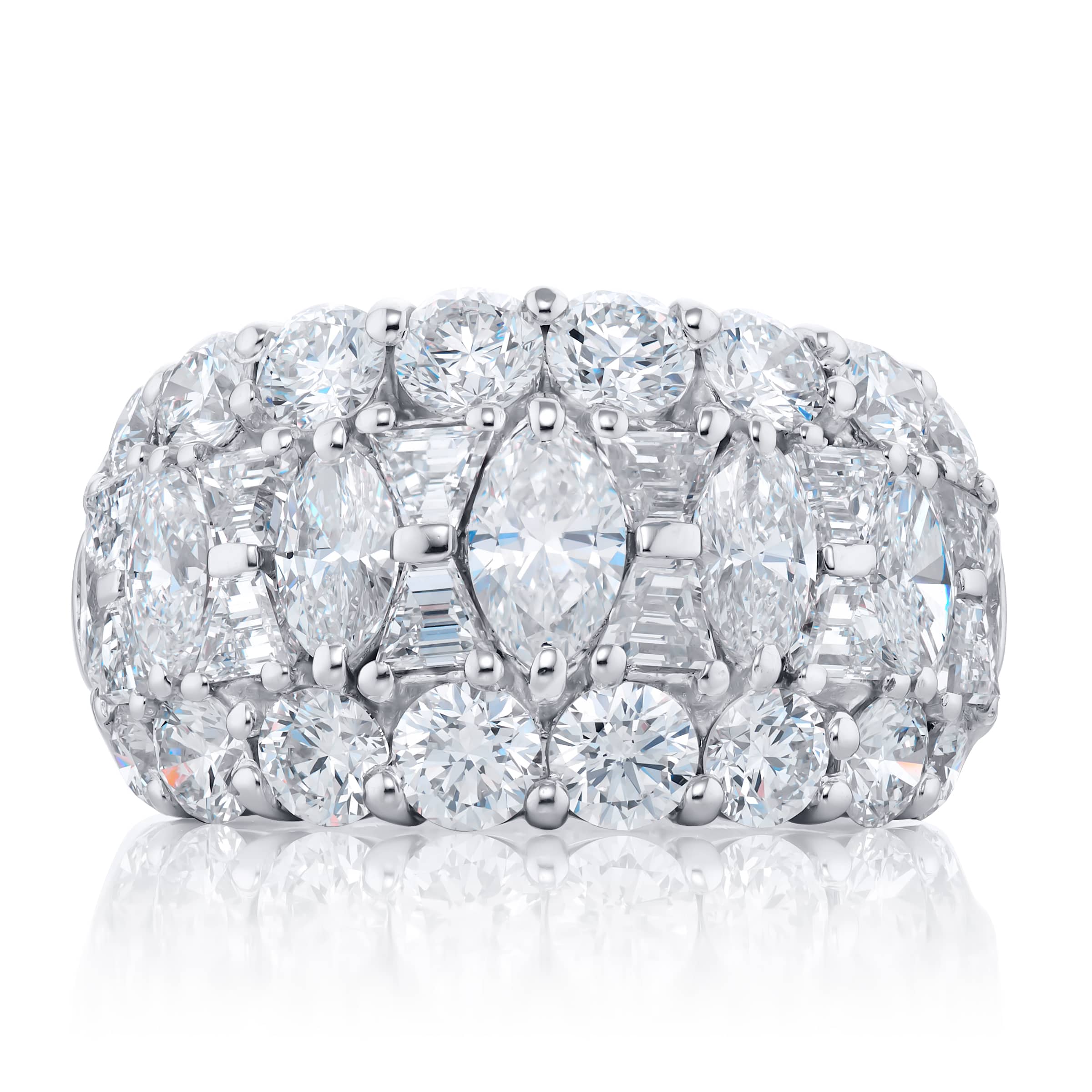 Platinum Marquise and Trapezoid Diamond Three-Row Band