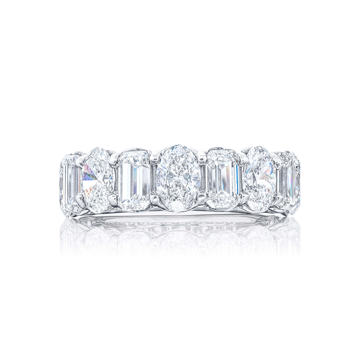 Platinum Emerald-Cut and Oval Diamond Single-Row Band