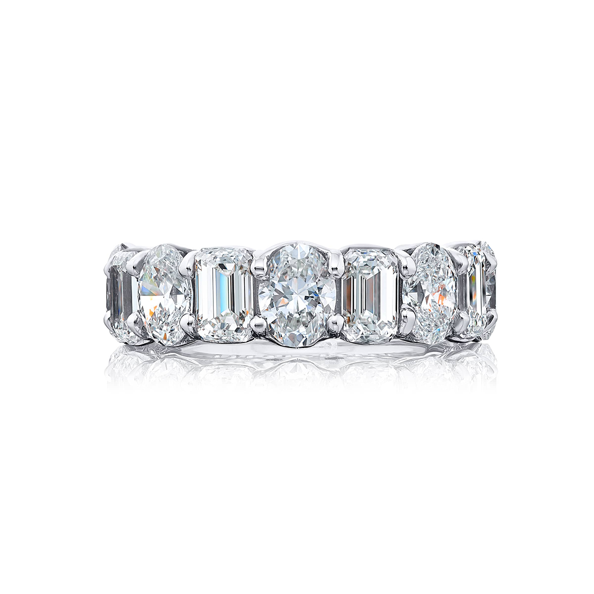 Platinum Emerald-Cut and Oval Diamond Single-Row Band