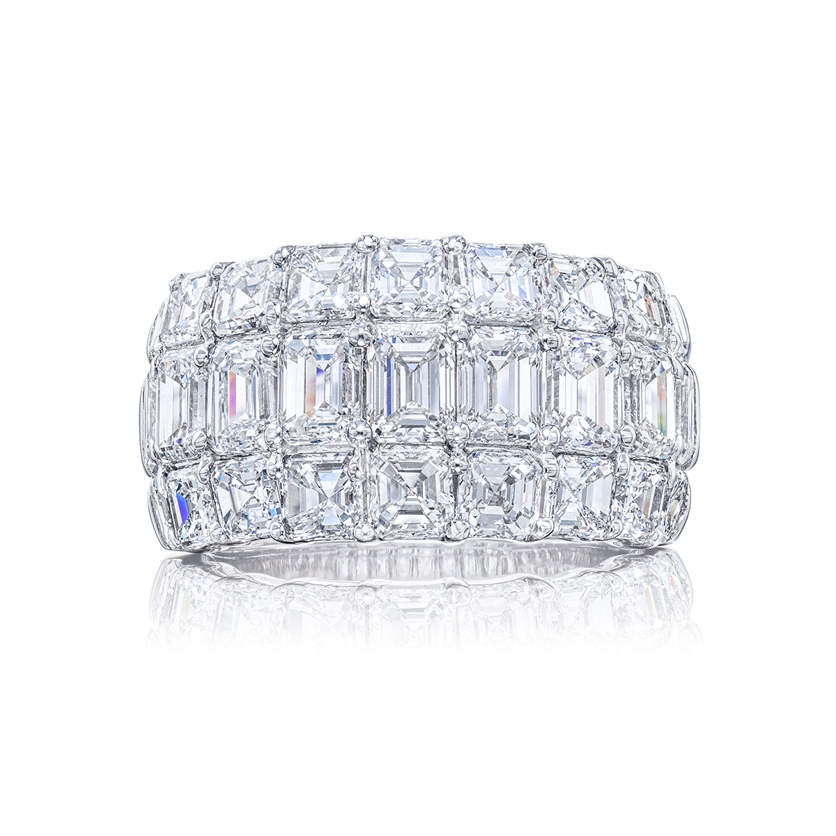 Platinum Emerald-Cut Diamond Three-Row Band