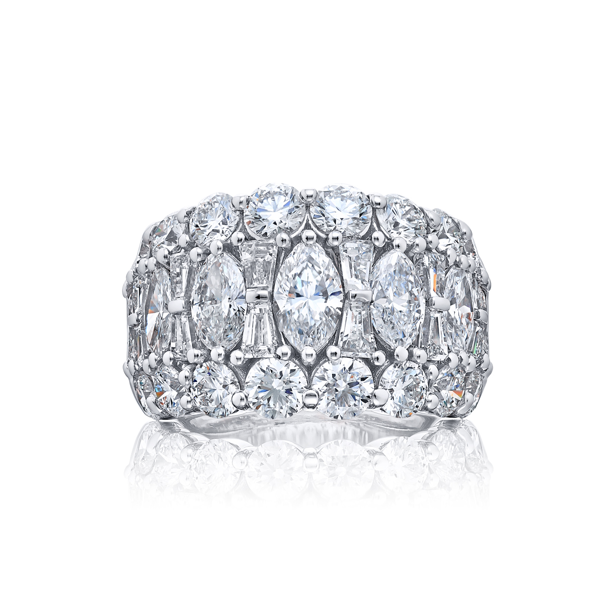 Platinum Marquise and Tapered Baguette Diamond Four-Row Band