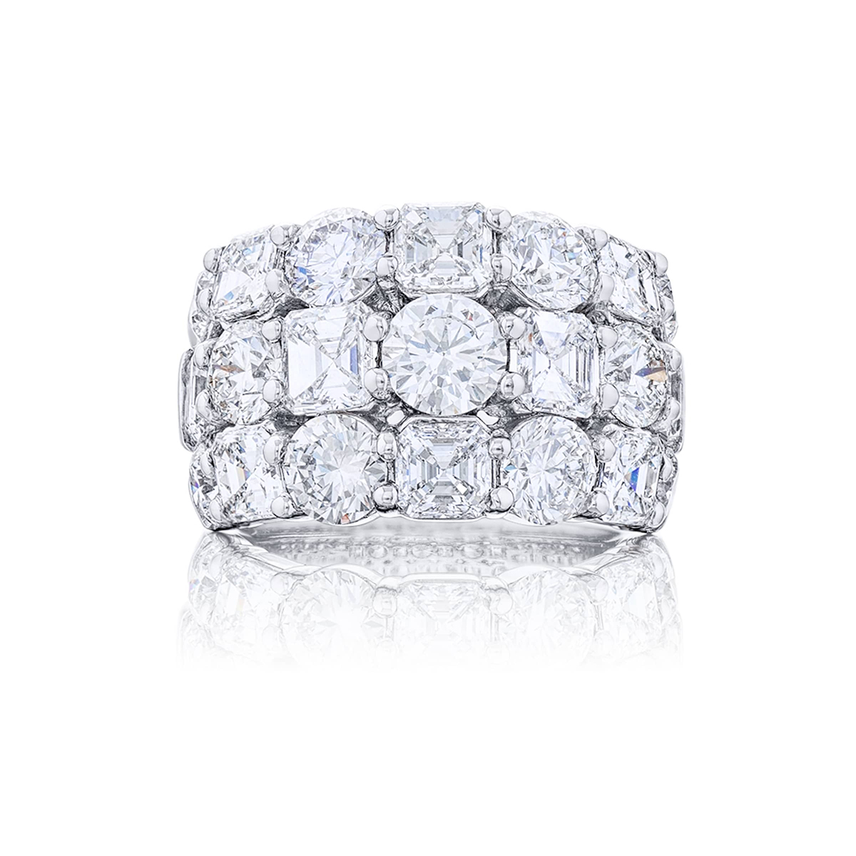 Platinum Emerald-Cut Diamond Three-Row Band