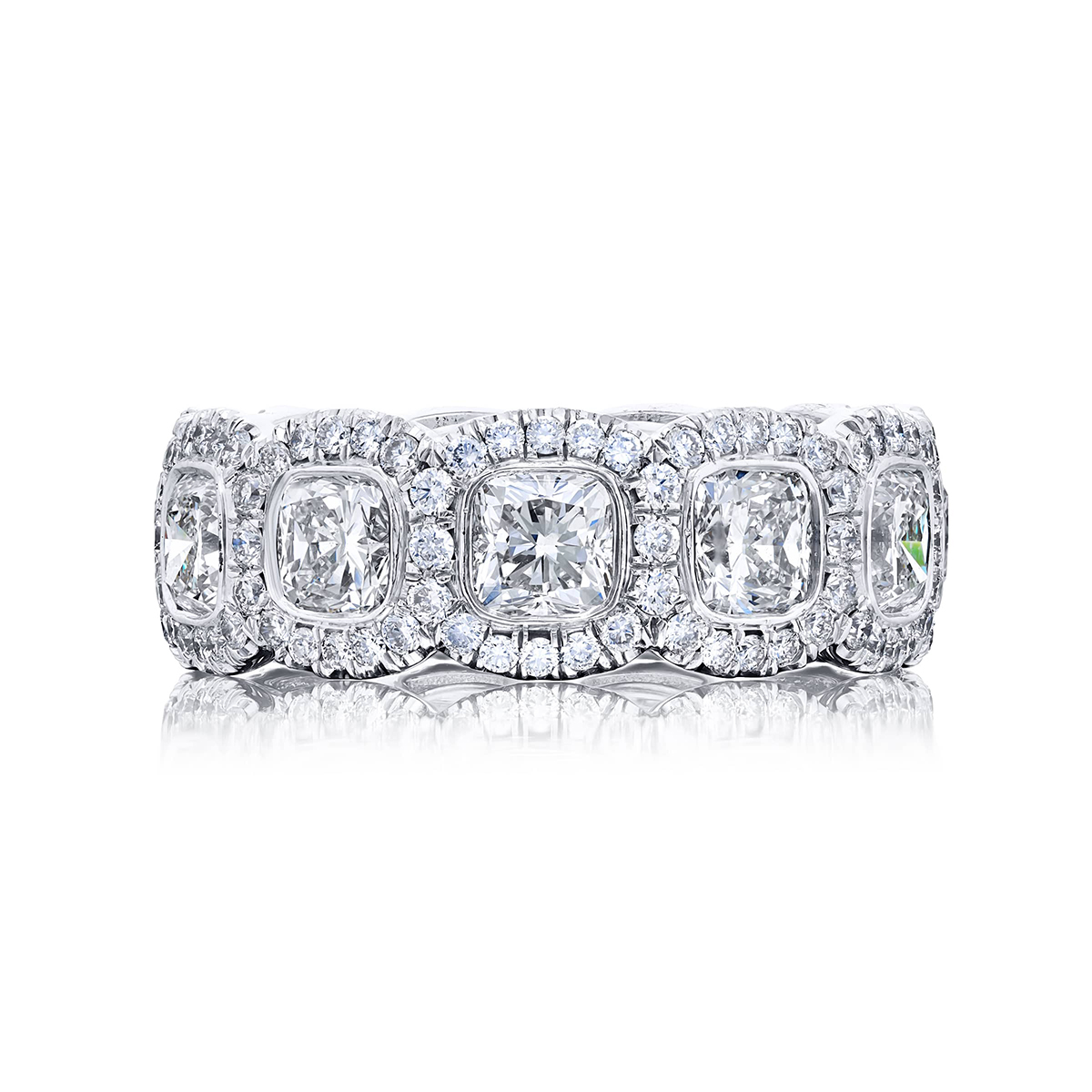 Platinum Cushion-Cut Diamond Bezel Set Eternity Band