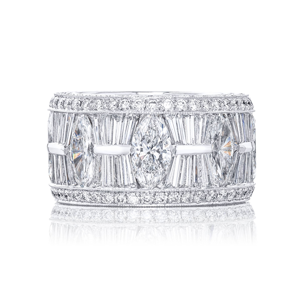 Platinum Tapered Baguette and Marquise Diamond Channel Set Eternity Band