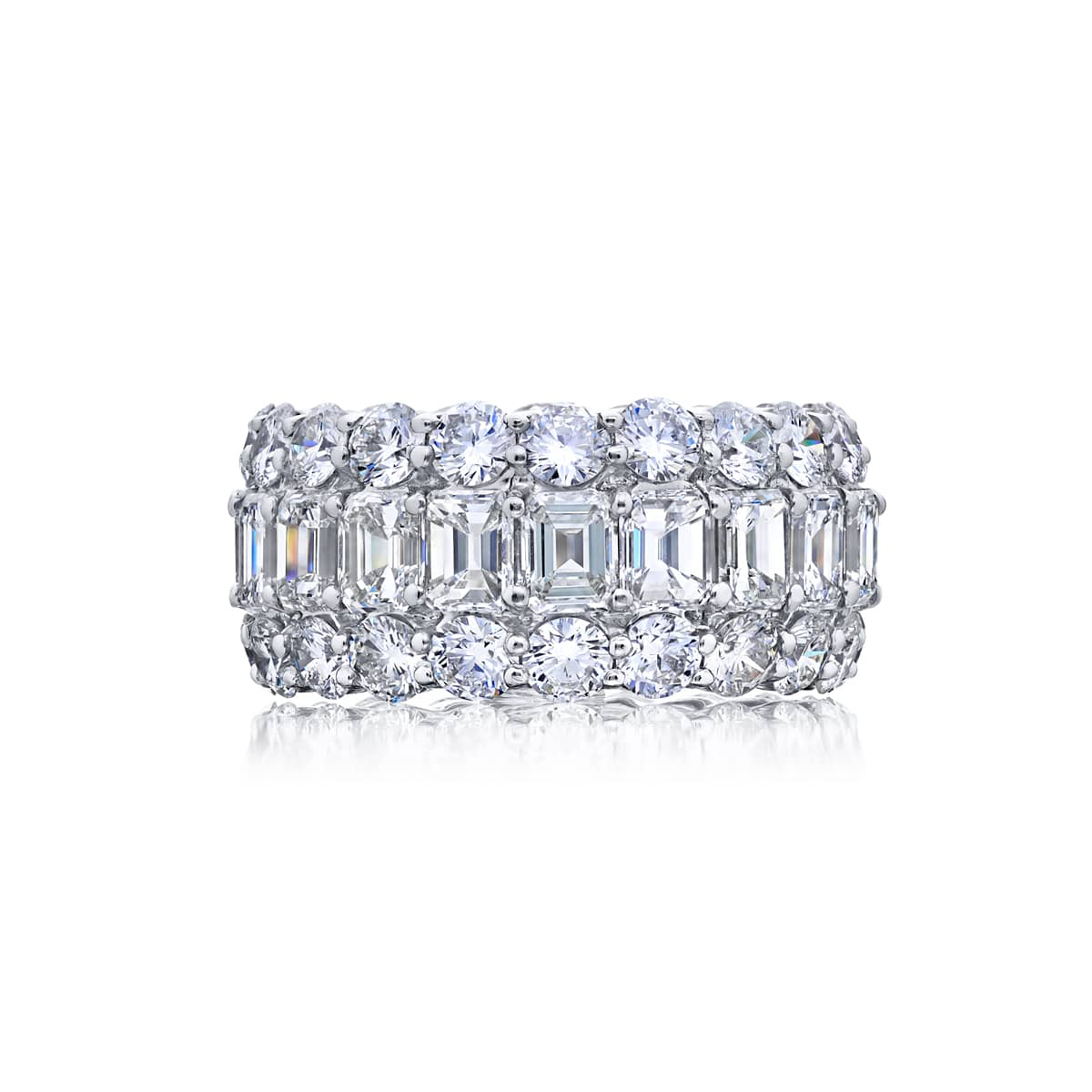 Platinum Emerald-Cut and Round Diamond Eternity Band