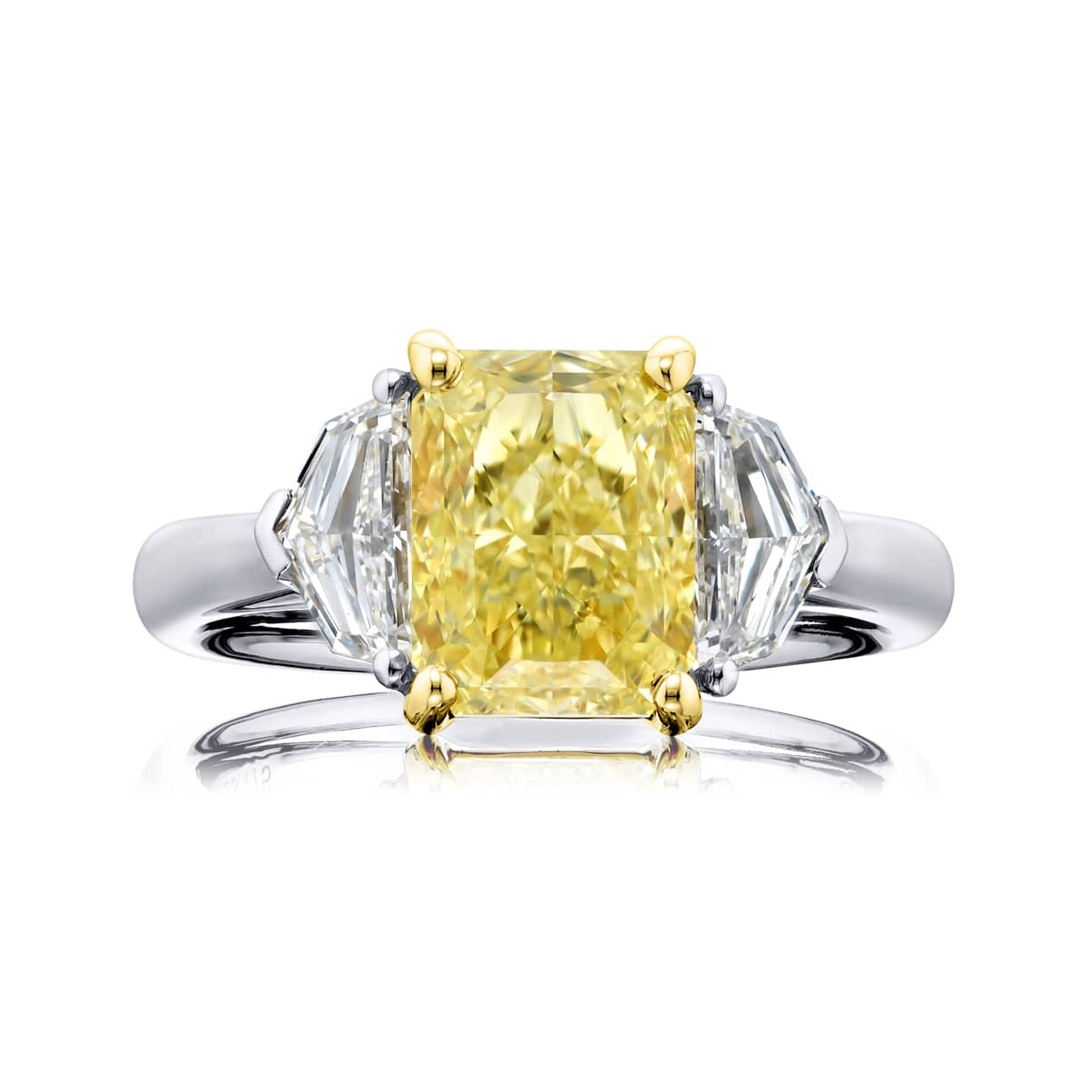 3.03 ct GIA Certified Fancy Yellow Diamond Ring | Radiant-Cut Fancy Yellow Diamond with Epaulet Diamonds | Platinum & 18KY Gold | Dazzling Brilliance by Jb Star