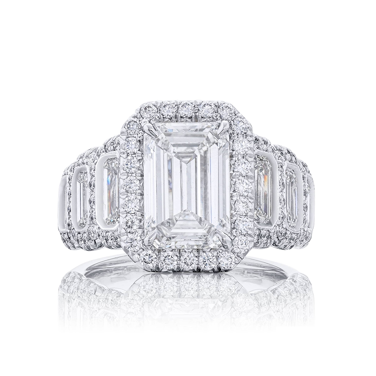 Platinum Emerald-Cut Diamond GIA Certified Micro Pav? Engagement Ring
