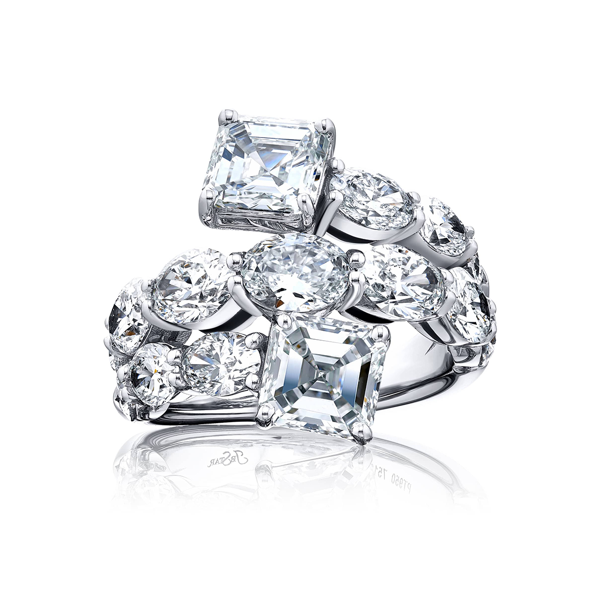 Platinum Square Emerald-Cut Diamond Certified Twogether Ring
