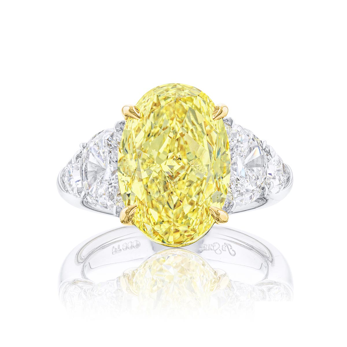 Platinum and 18K Yellow Gold Oval Fancy Yellow Diamond GIA Certified Engagement Ring