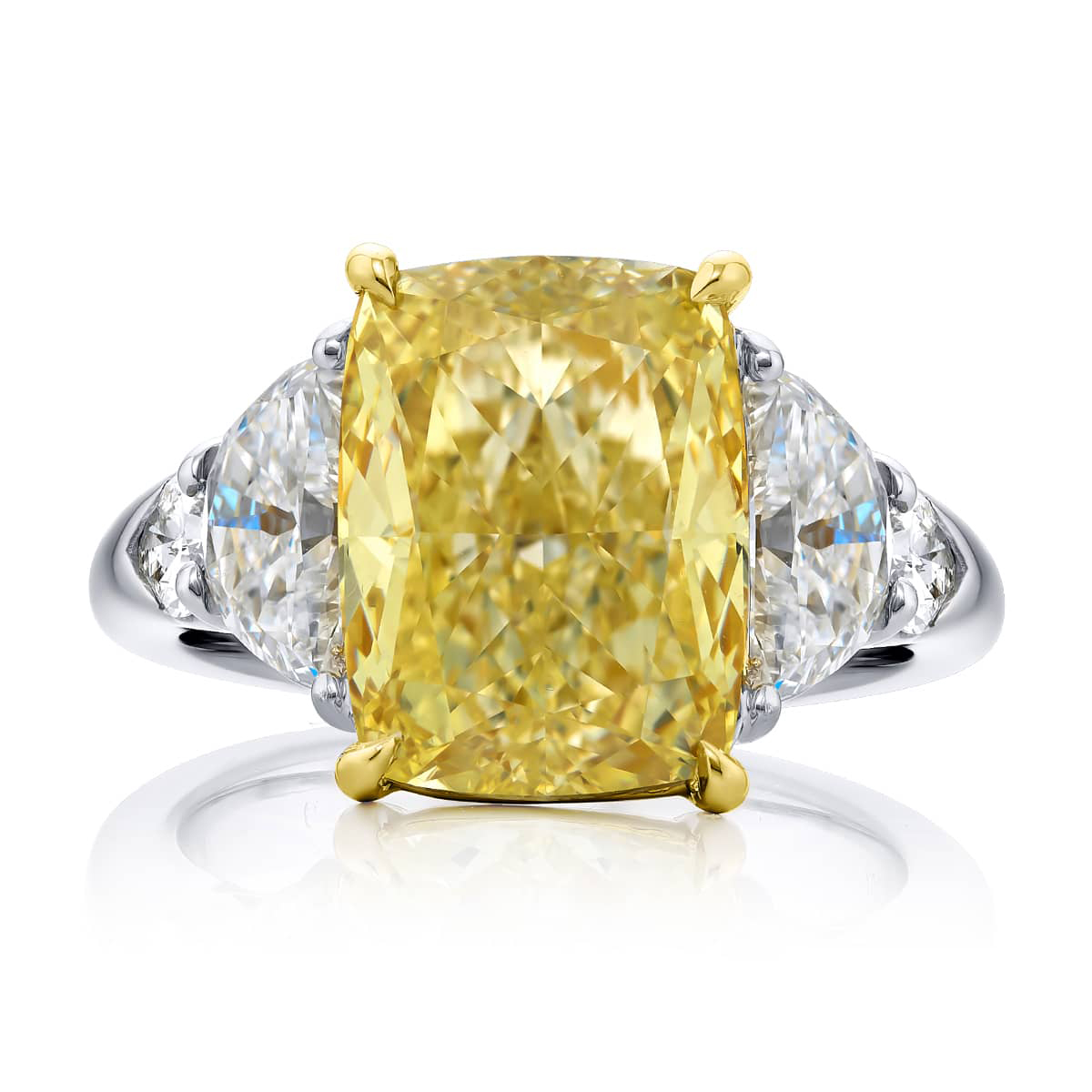 Platinum and 18K Yellow Gold Cushion-Cut Fancy Yellow Diamond GIA Certified Engagement Ring