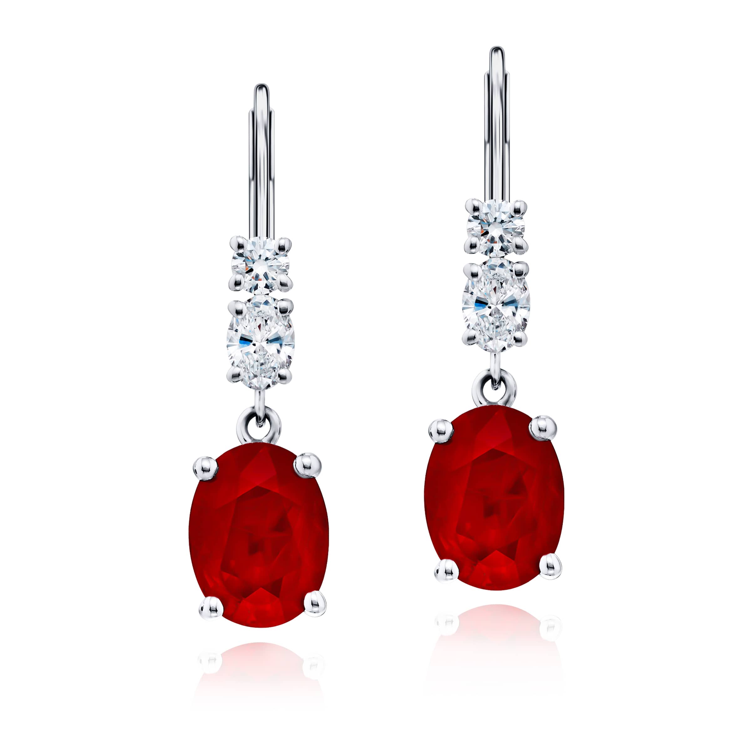 Platinum Oval Burmese Ruby Certified Drop Earrings
