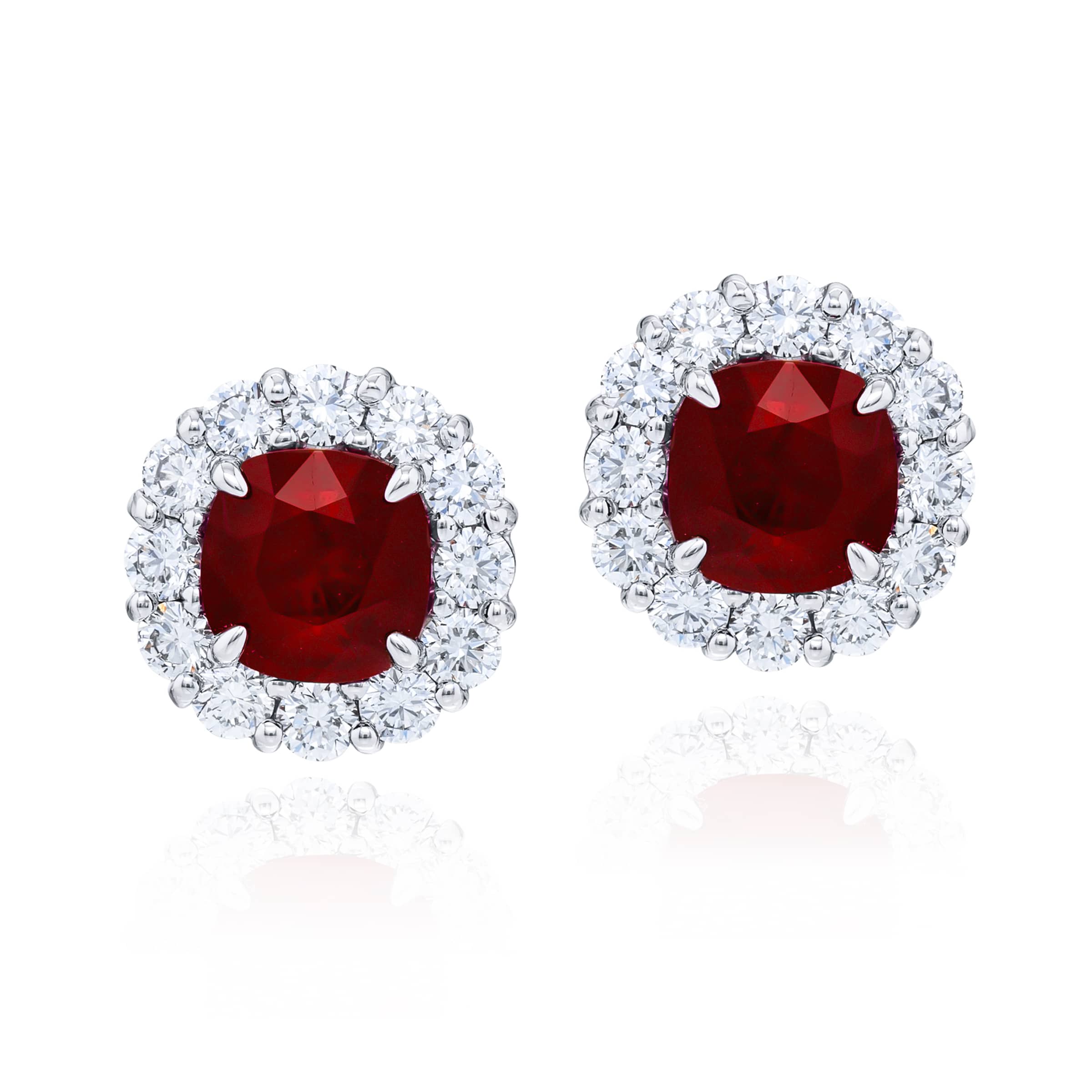 Platinum Cushion-Cut Burmese Ruby Certified Stud Earrings