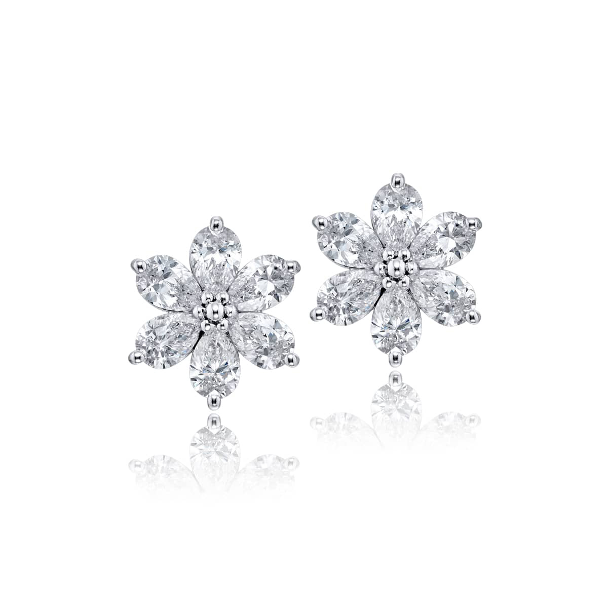 Platinum Pear-Shaped Diamond Floral Stud Earrings