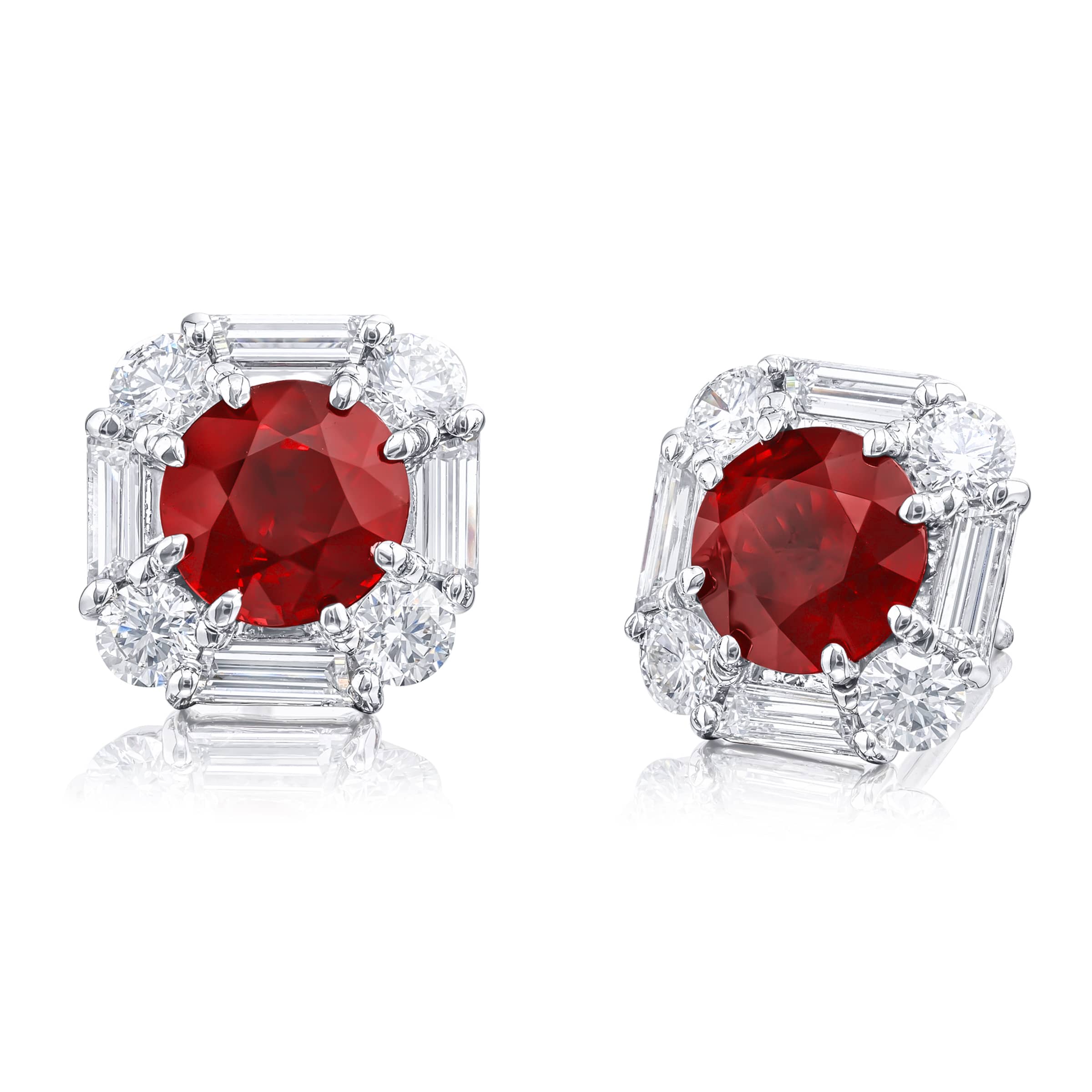 Platinum Round Ruby Certified Stud Earrings