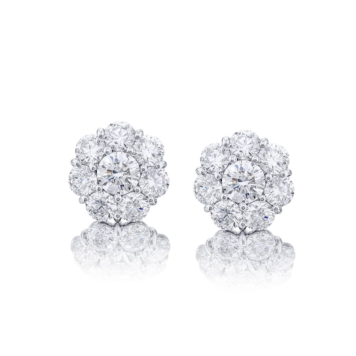 Magnificent Round Diamond Halo Stud Earrings in Platinum