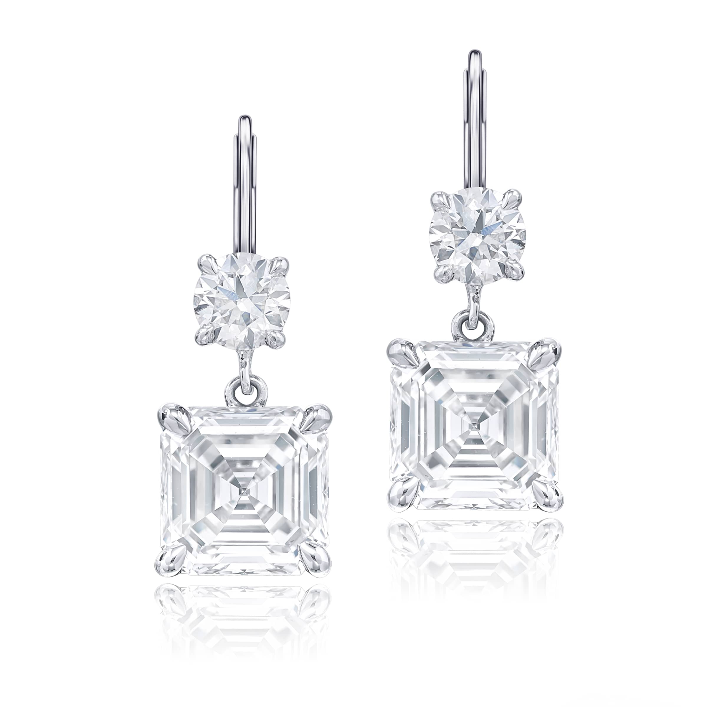 Platinum Square Emerald-Cut Diamond Certified Drop Earrings