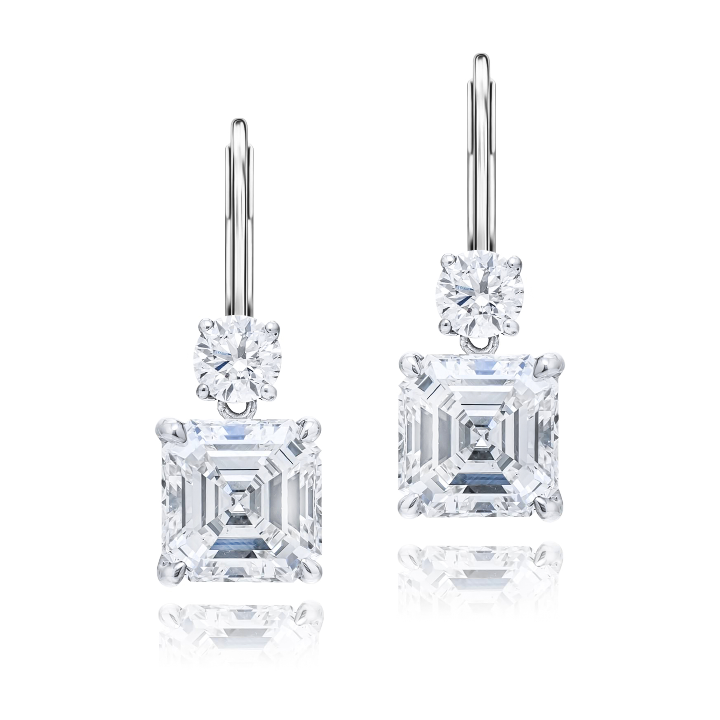 Platinum Square Emerald-Cut Diamond Certified Drop Earrings