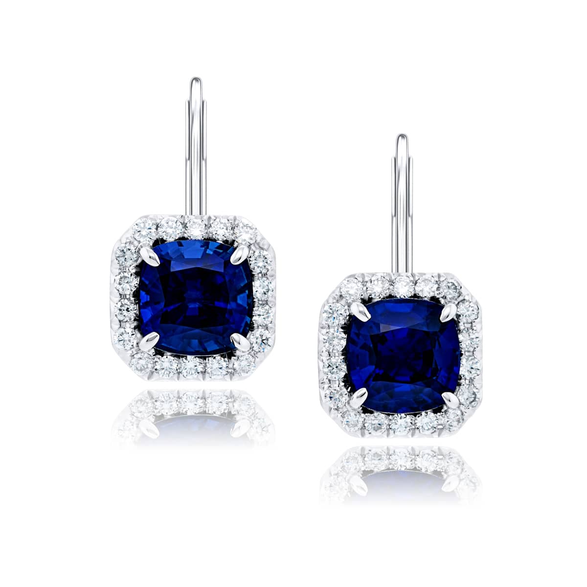 Platinum Cushion-Cut Sapphire Certified Drop Earrings