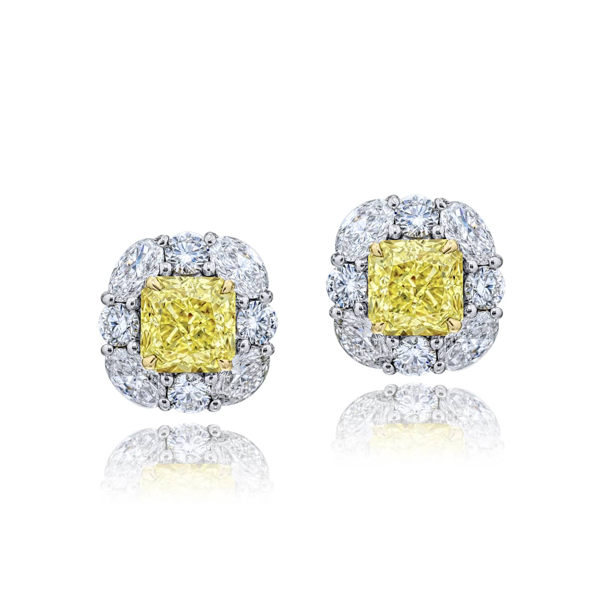 Platinum Radiant-Cut Fancy Yellow Diamond Certified Stud Earrings