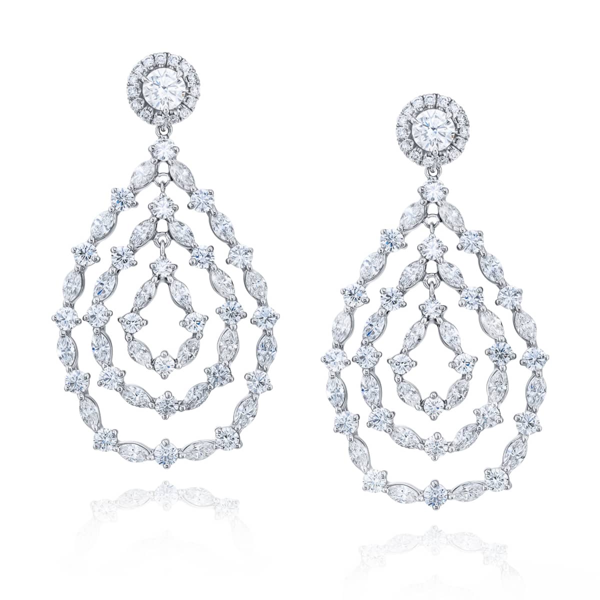 Platinum Marquise and Round Diamond Chandelier Earrings