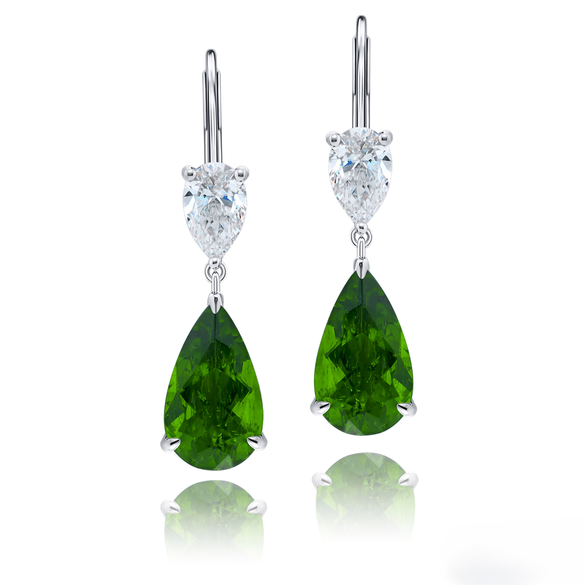 Platinum Pear-Shaped Emerald Certified Drop Earrings
