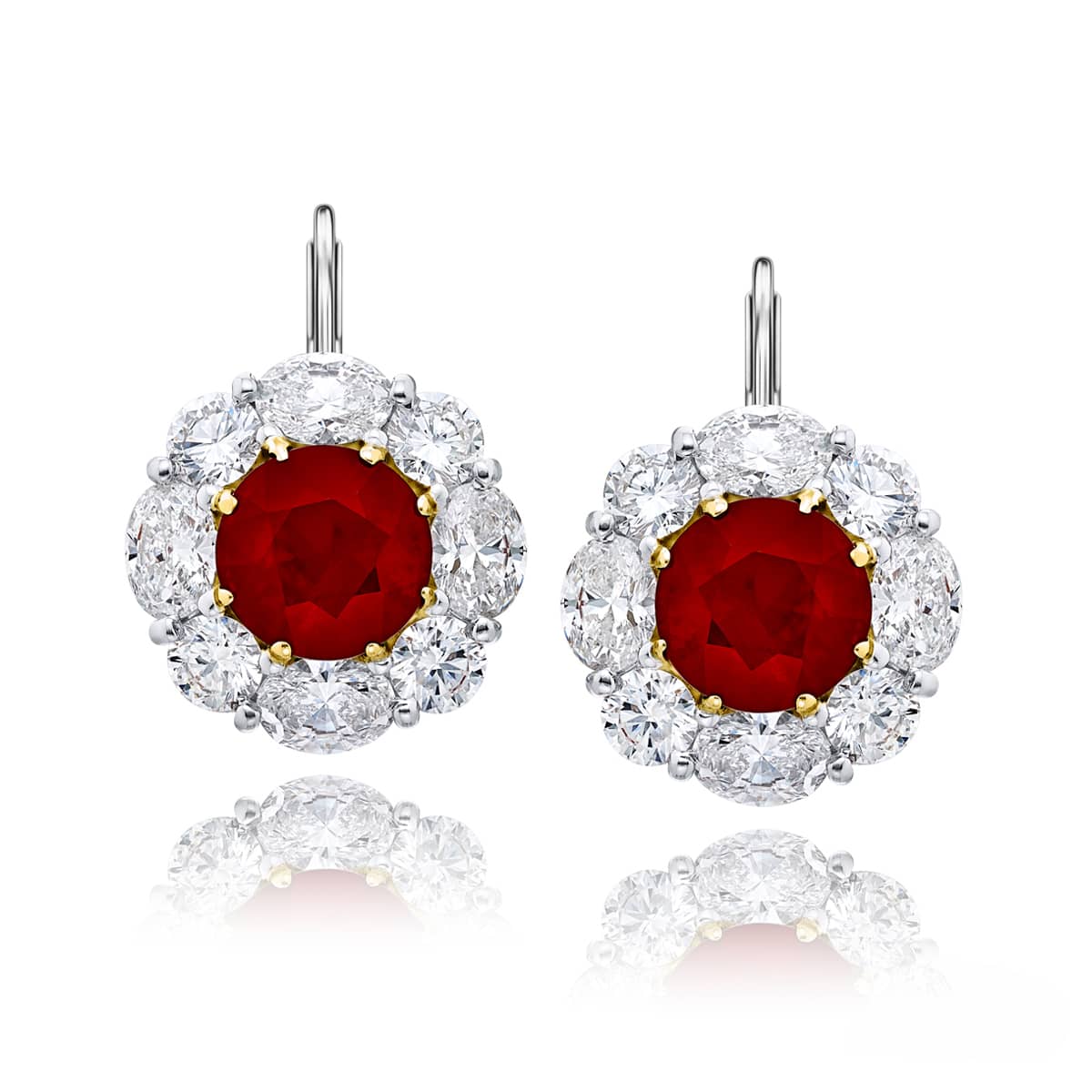 Platinum Round Ruby Certified Drop Earrings