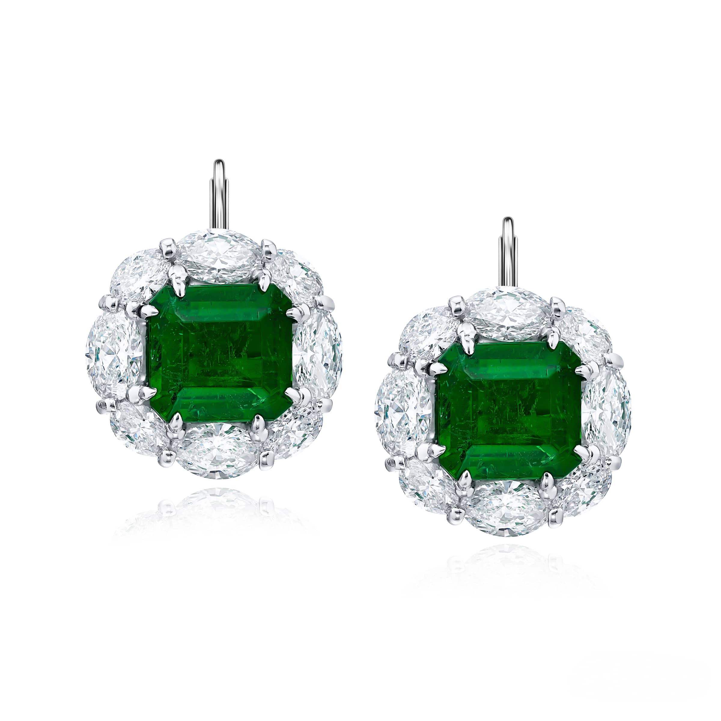 Platinum Emerald-Cut Emerald Certifed Drop Earrings