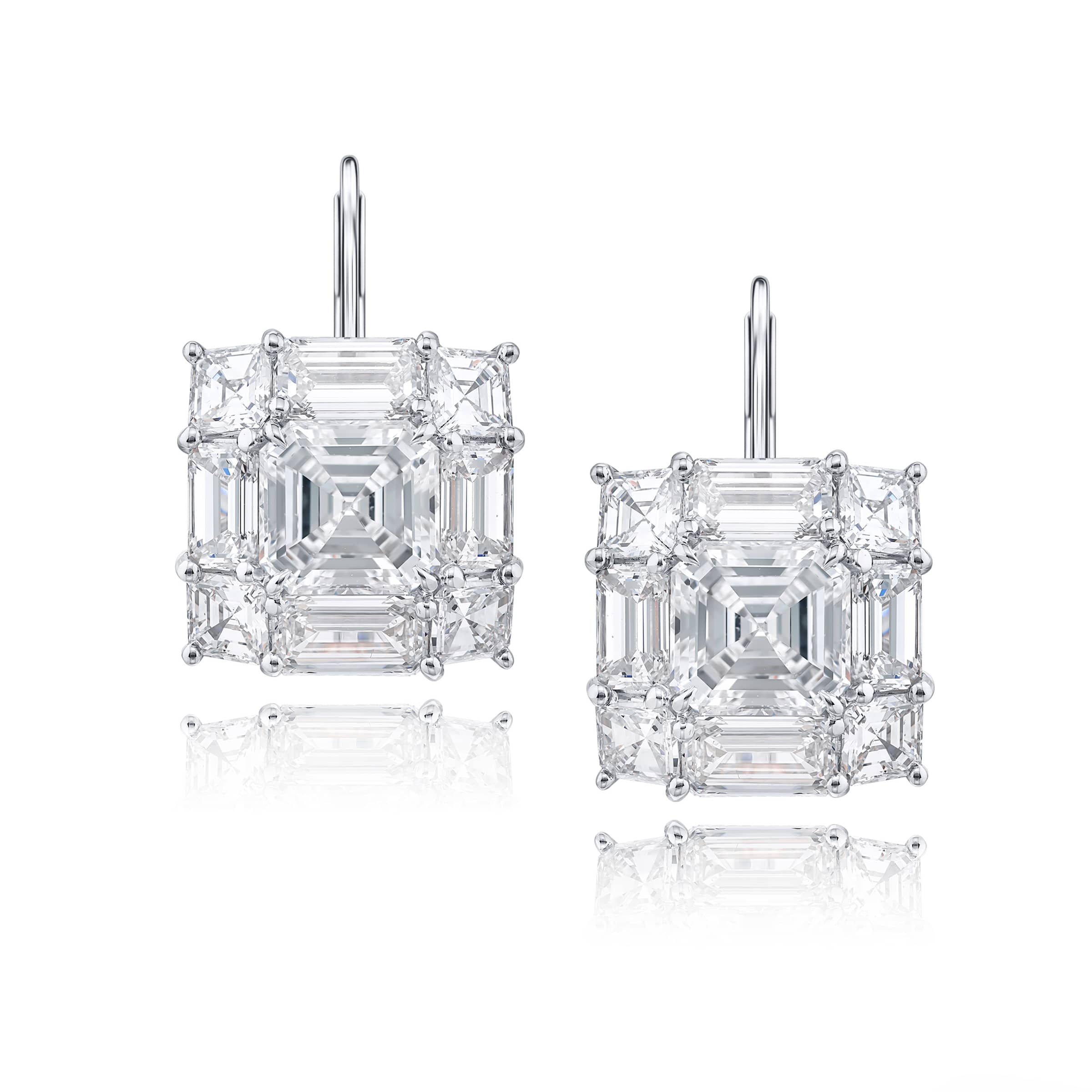 Platinum Square Emerald-Cut Diamond Certified Drop Earrings