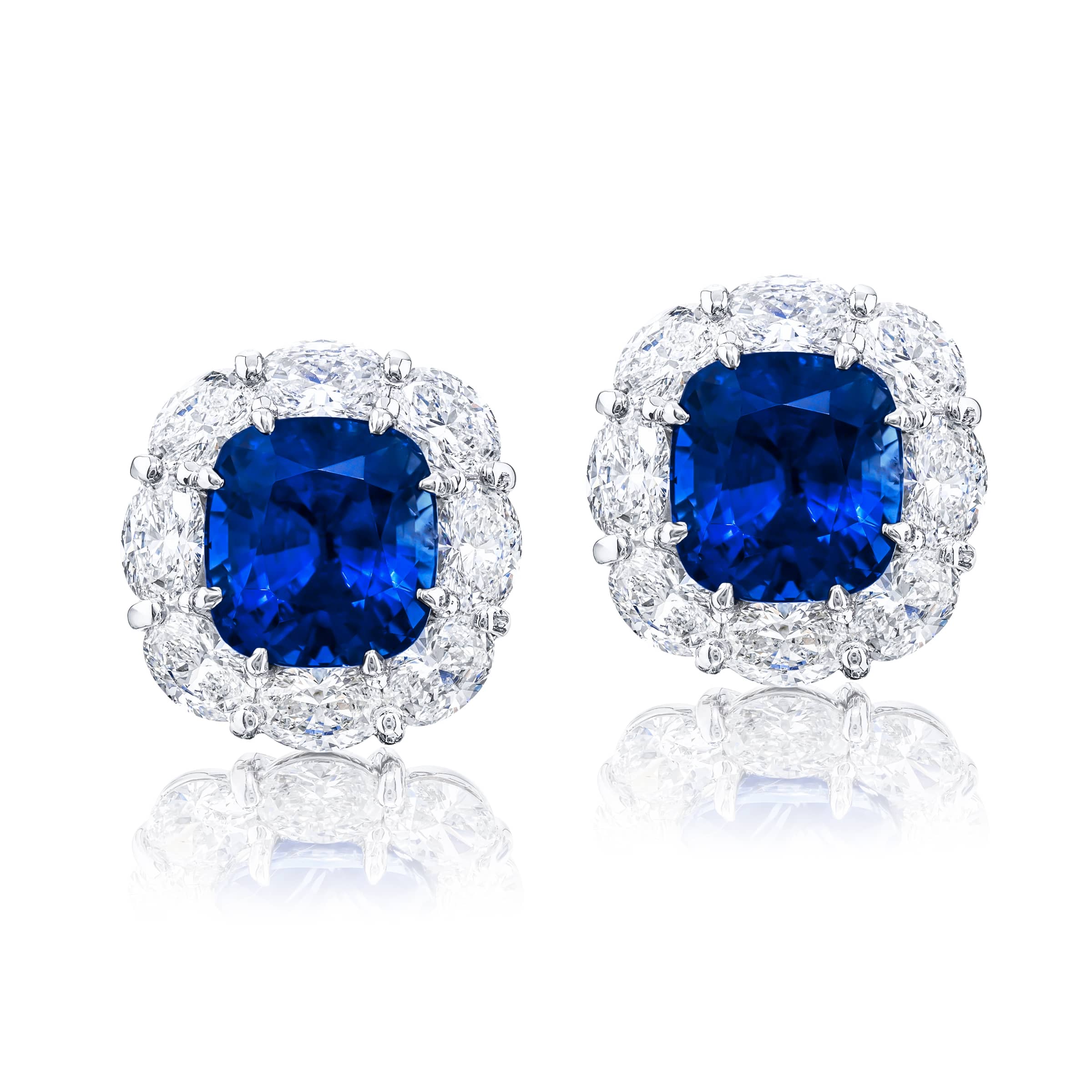 Platinum Cushion-Cut Sri Lankan Sapphire Certified Stud Earrings